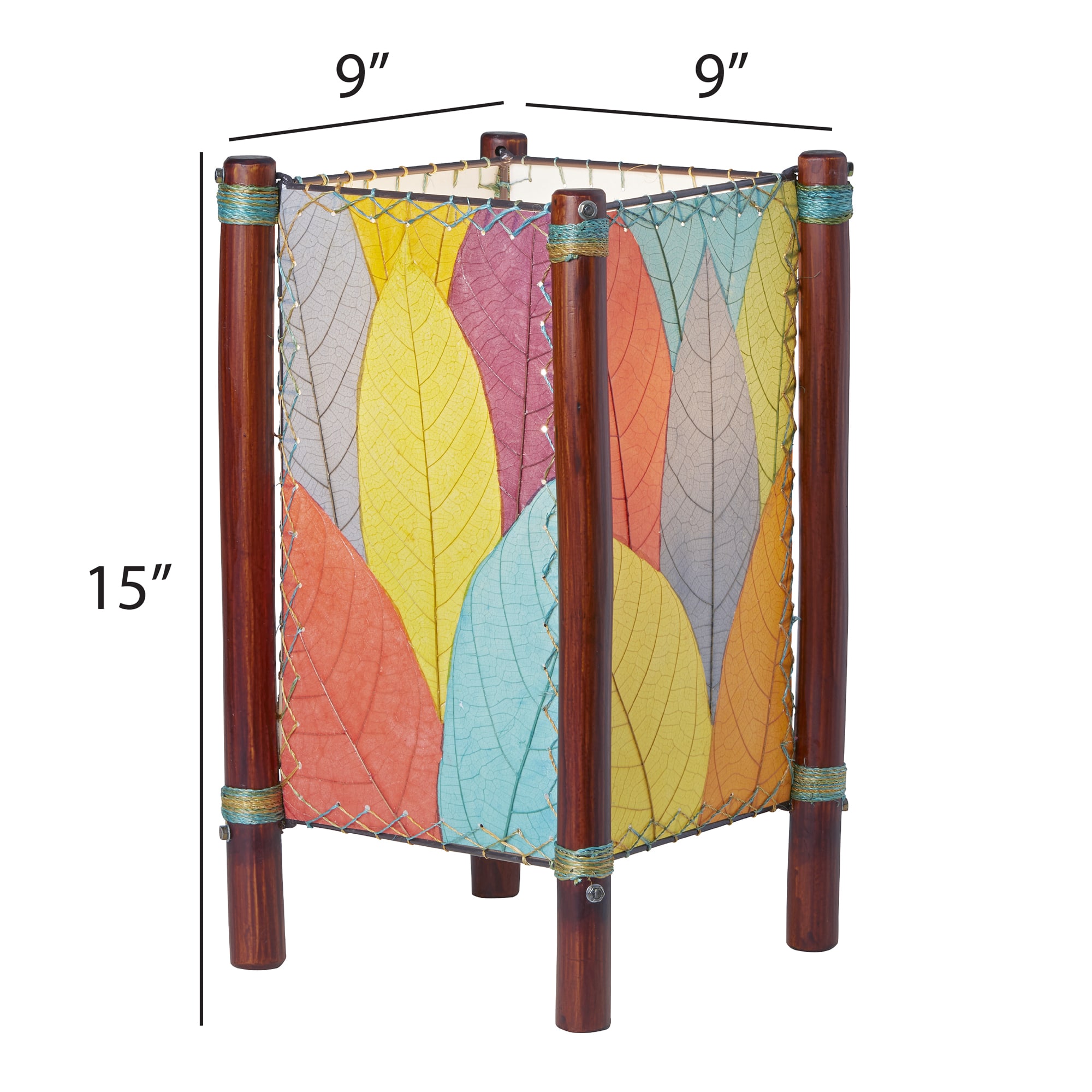 Crafted by the artisans of Eangee Home Design, the Fortune Table Lamp in multi color against a clean backdrop, featuring fossilized cocoa leaf shade, abaca rope accents, rattan leg supports.