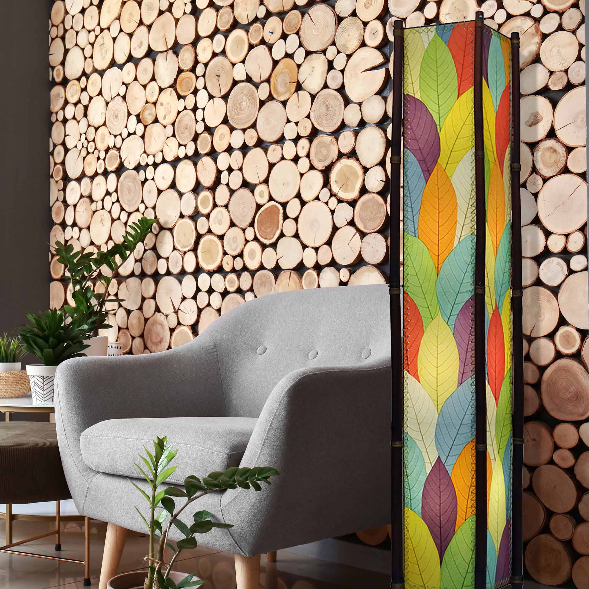 In a sun drenched entryway, crafted by the artisans of Eangee Home Design, the Fortune Giant Floor Lamp in multi color stands gracefully, featuring fossilized cocoa leaf shade, abaca rope accents, rattan leg supports, wrought iron frame, eco friendly, adding warmth and character to the space.