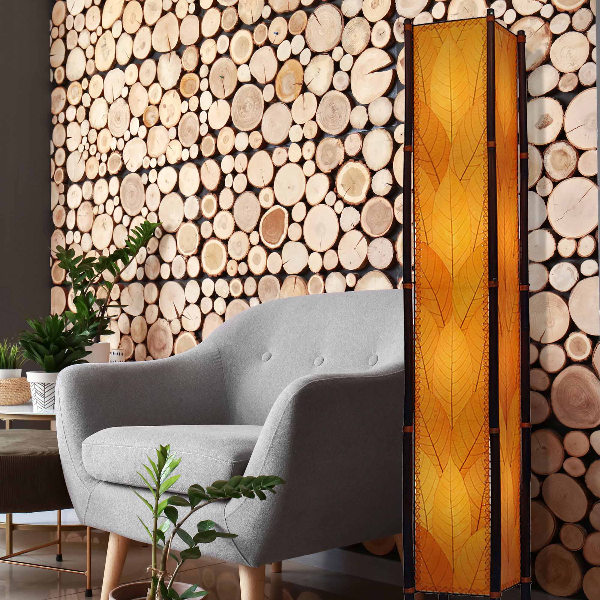 In a quiet bedside corner, crafted by the artisans of Eangee Home Design, the Fortune Giant Floor Lamp in orange stands gracefully, featuring fossilized cocoa leaf shade, abaca rope accents, rattan leg supports, wrought iron frame, eco friendly, adding warmth and character to the space.