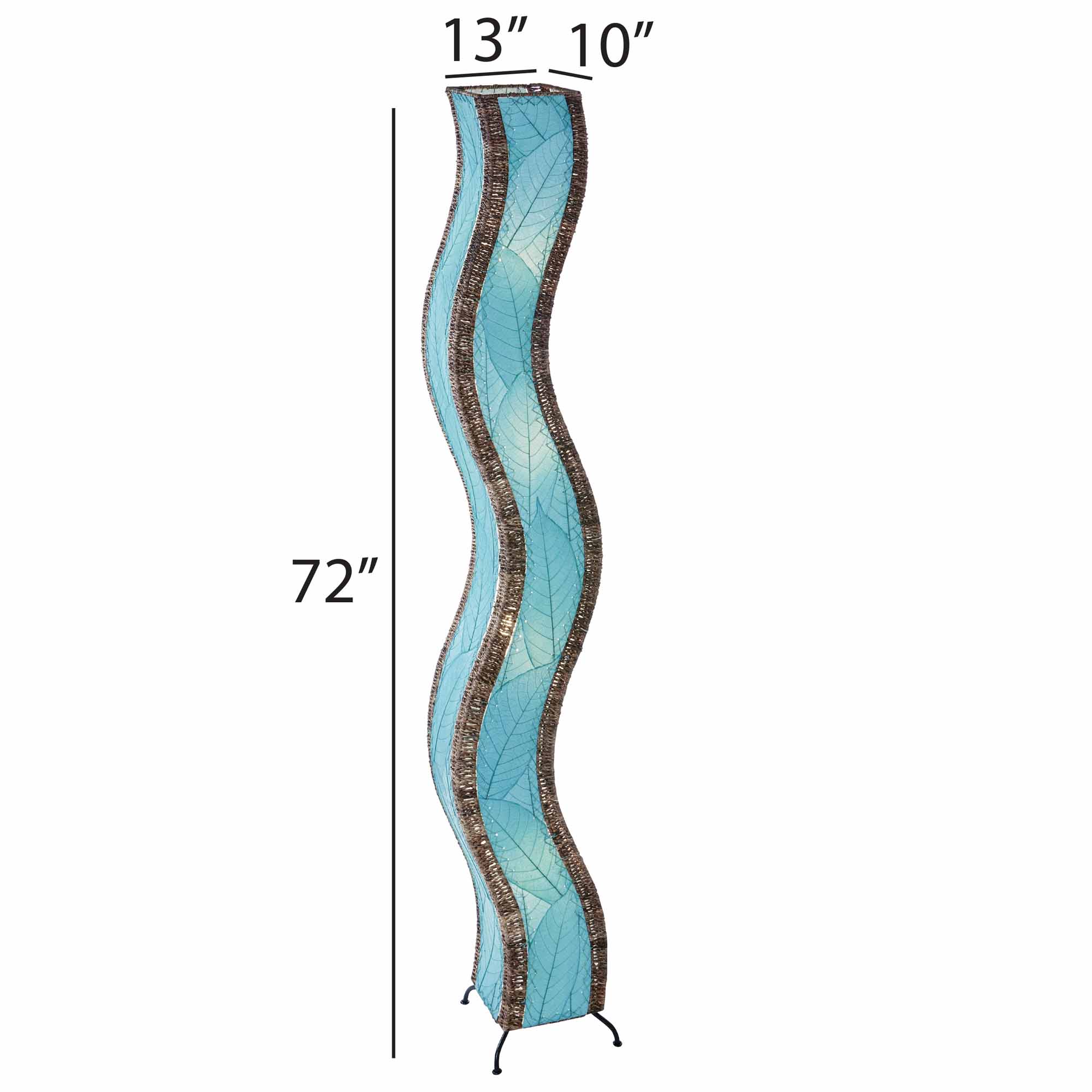 The Eangee Home Design Wave Giant Floor Lamp Sea Blue (Item #457 XL SB) features real fossilized cocoa leaf panels, handcrafted to form gentle curves that bring natural rhythm and movement to your modern living room.