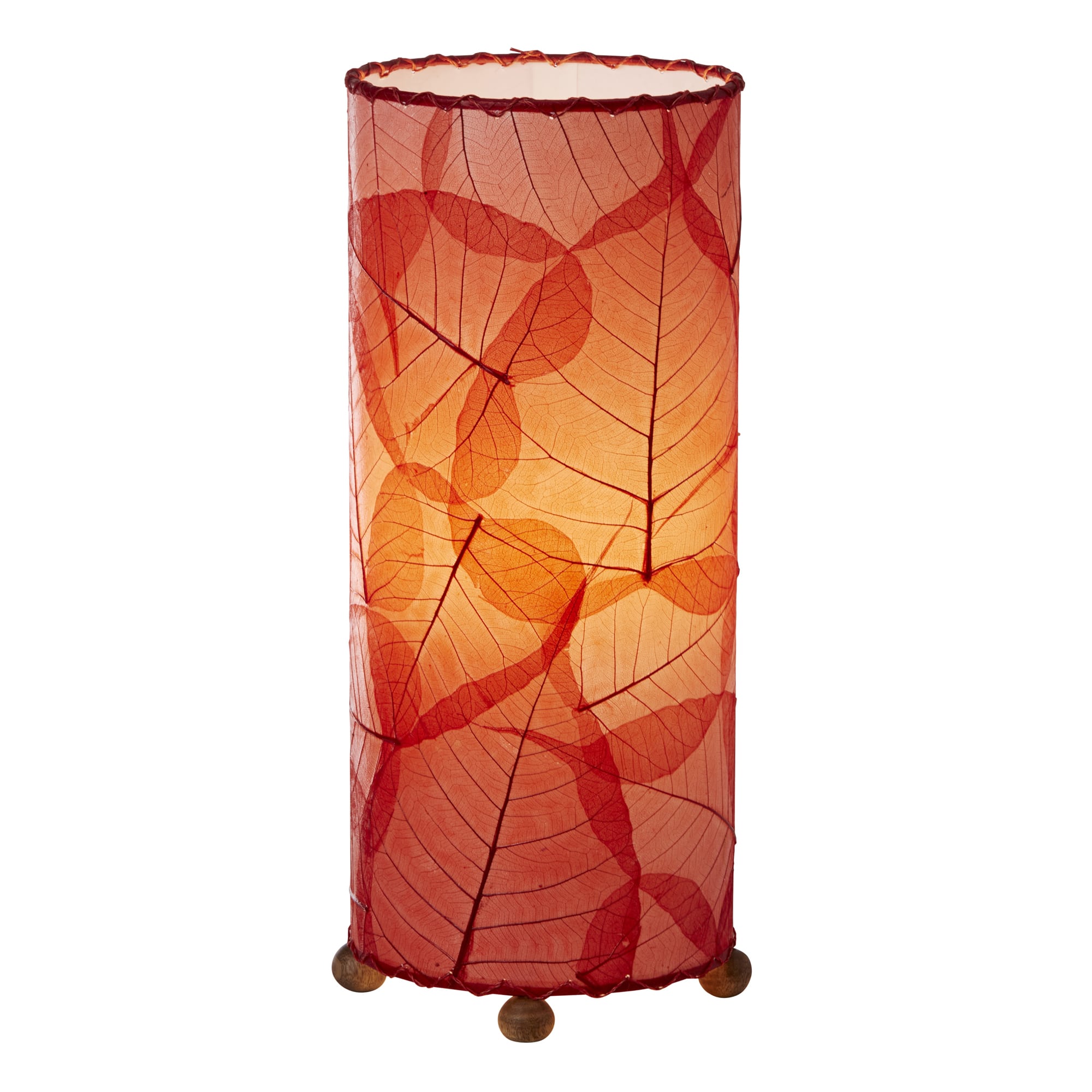 Crafted by the artisans of Eangee Home Design, the Banyan Table Lamp in red against a clean backdrop, featuring wrought iron frame, eco friendly.