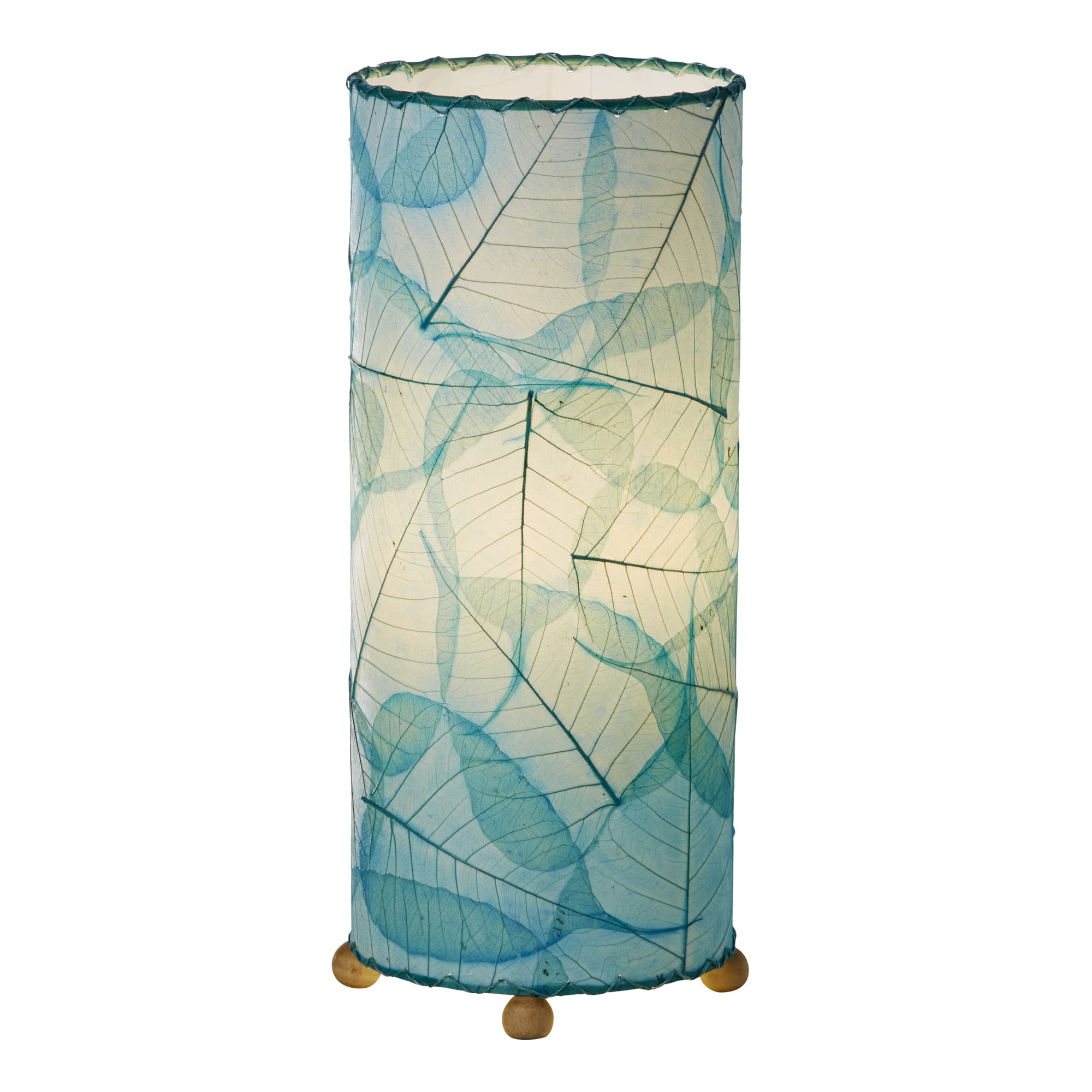 Crafted by the artisans of Eangee Home Design, the Banyan Table Lamp in sea blue against a clean backdrop, featuring wrought iron frame, eco friendly.