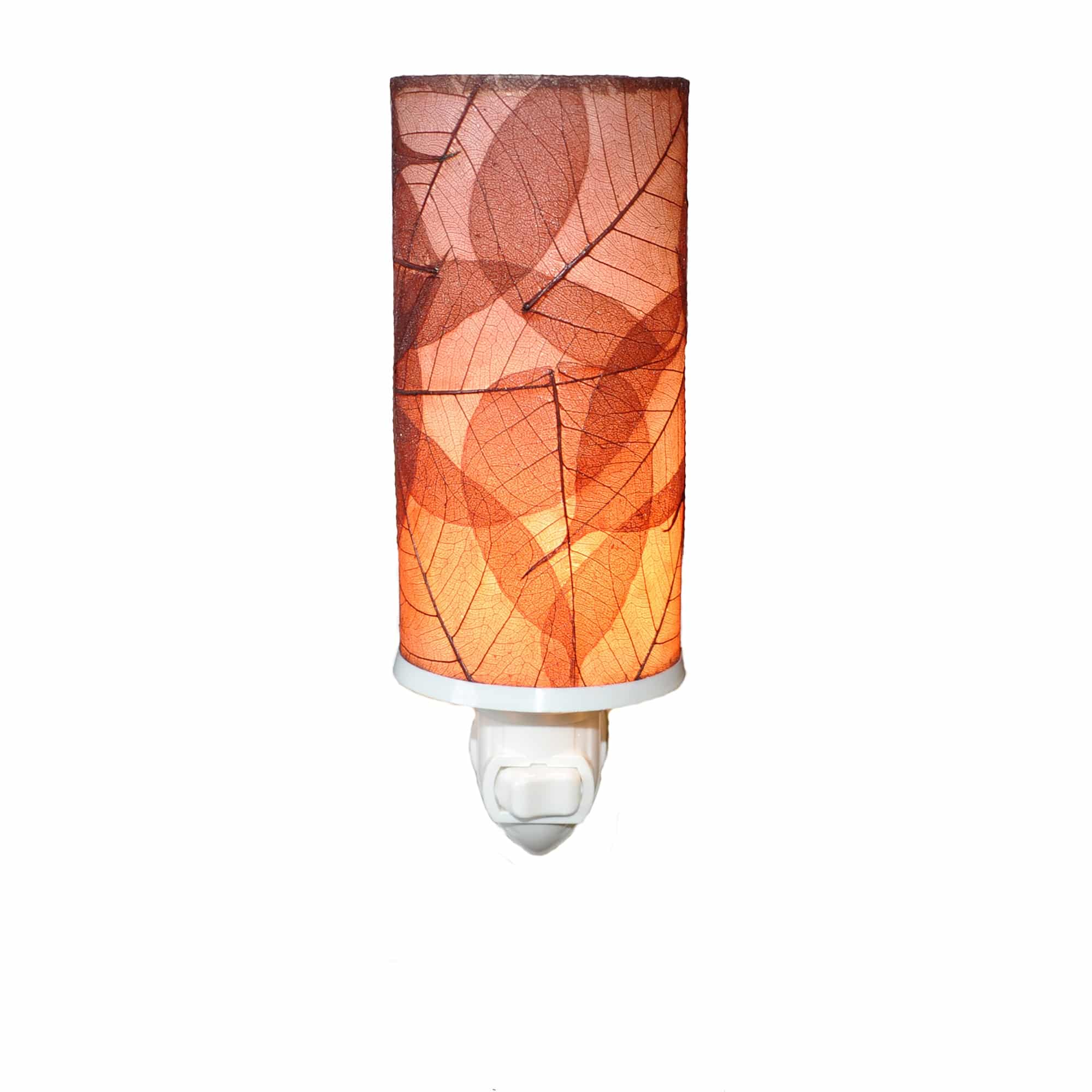 Crafted by the artisans of Eangee Home Design, the Cylinder Nightlight in burgundy against a clean backdrop, featuring handcrafted detailing, fair trade, eco friendly.