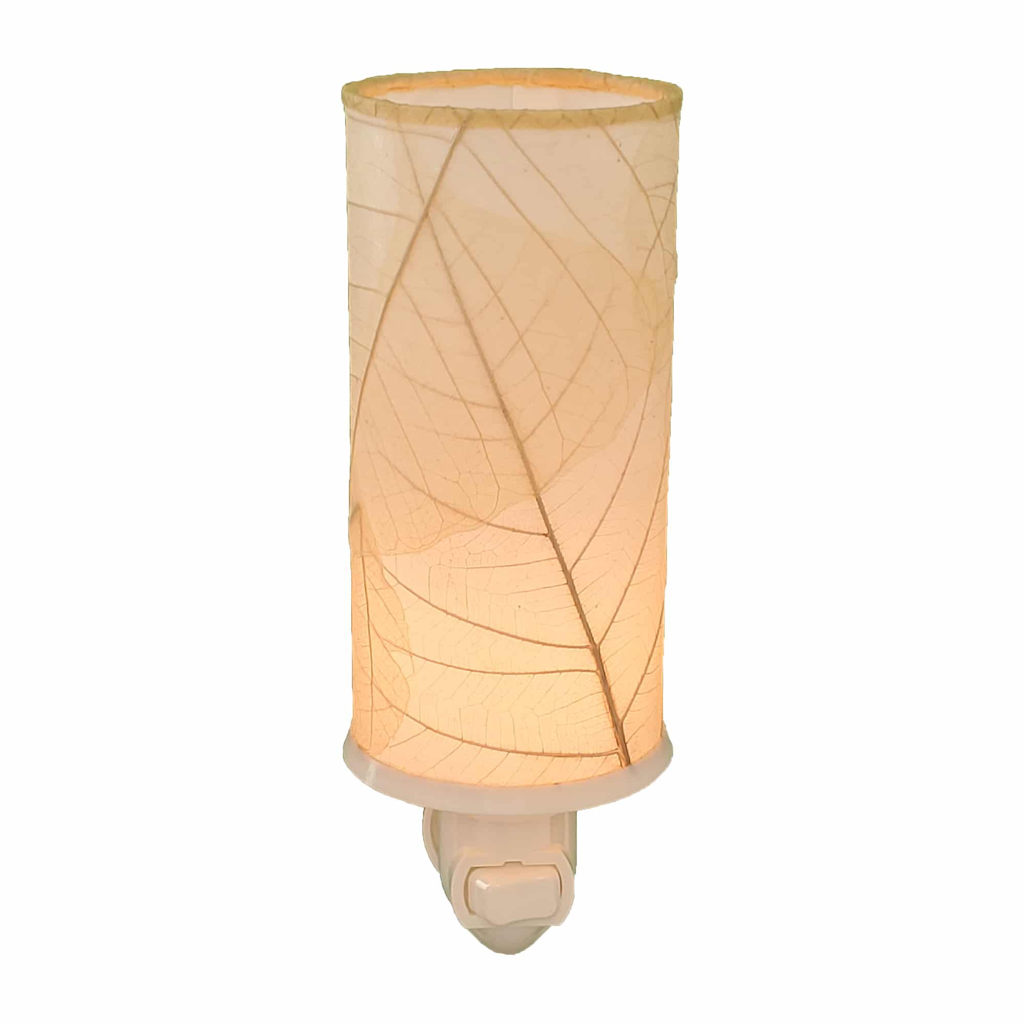 Crafted by the artisans of Eangee Home Design, the Cylinder Nightlight in natural against a clean backdrop, featuring handcrafted detailing, fair trade, eco friendly.