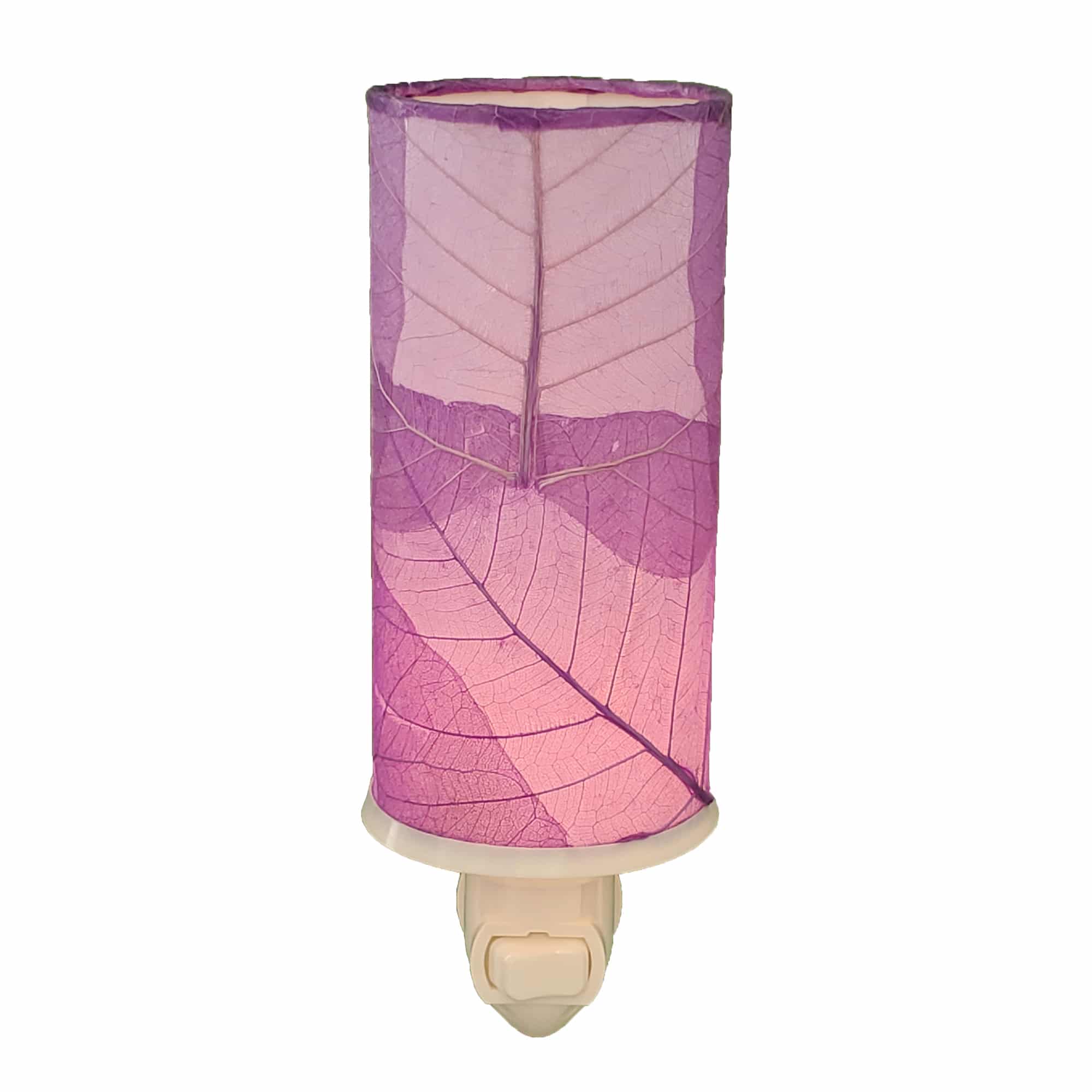 Crafted by the artisans of Eangee Home Design, the Cylinder Nightlight in purple against a clean backdrop, featuring handcrafted detailing, fair trade, eco friendly.