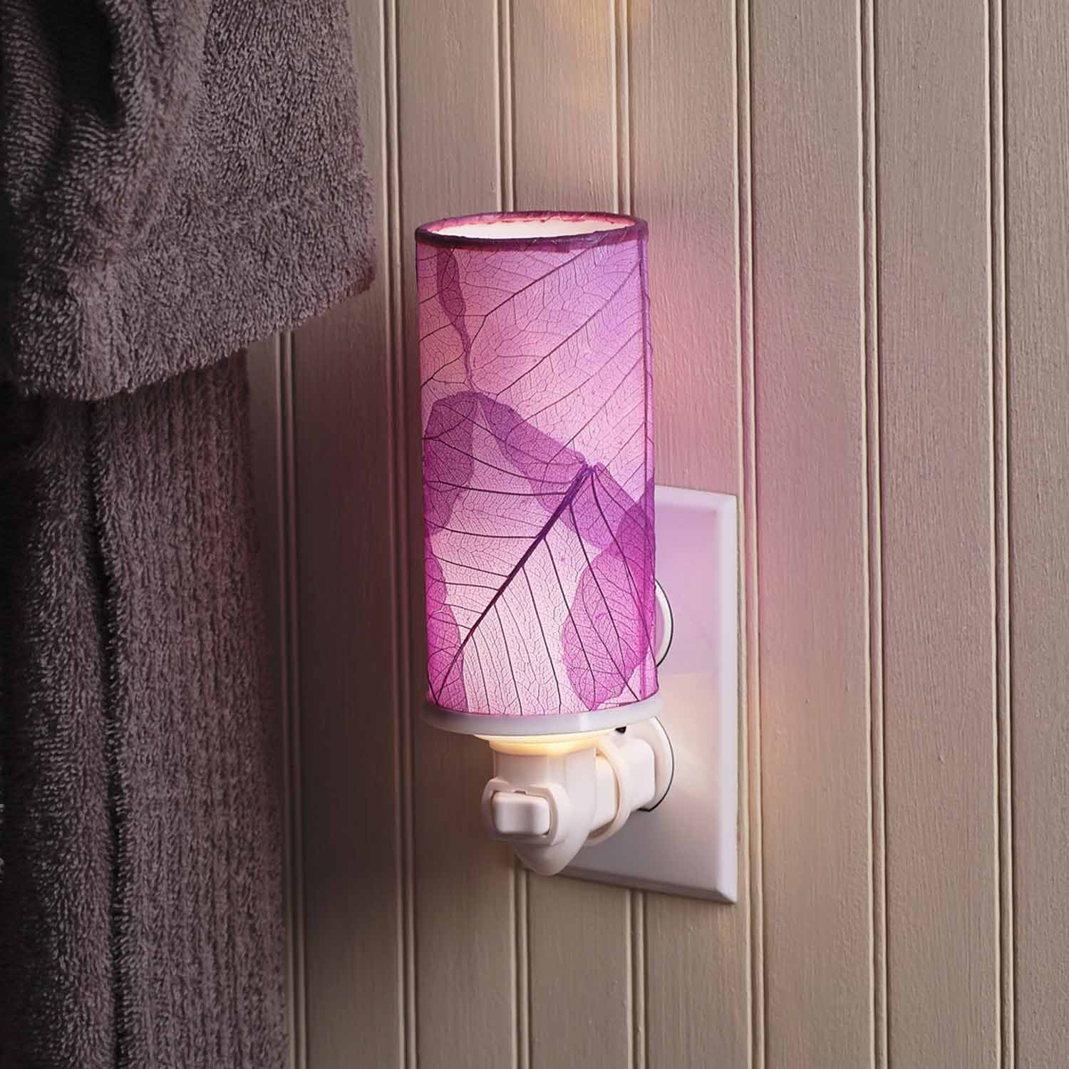 Crafted by the artisans of Eangee Home Design, the Cylinder Nightlight in purple against a clean backdrop, featuring handcrafted detailing, fair trade, eco friendly.
