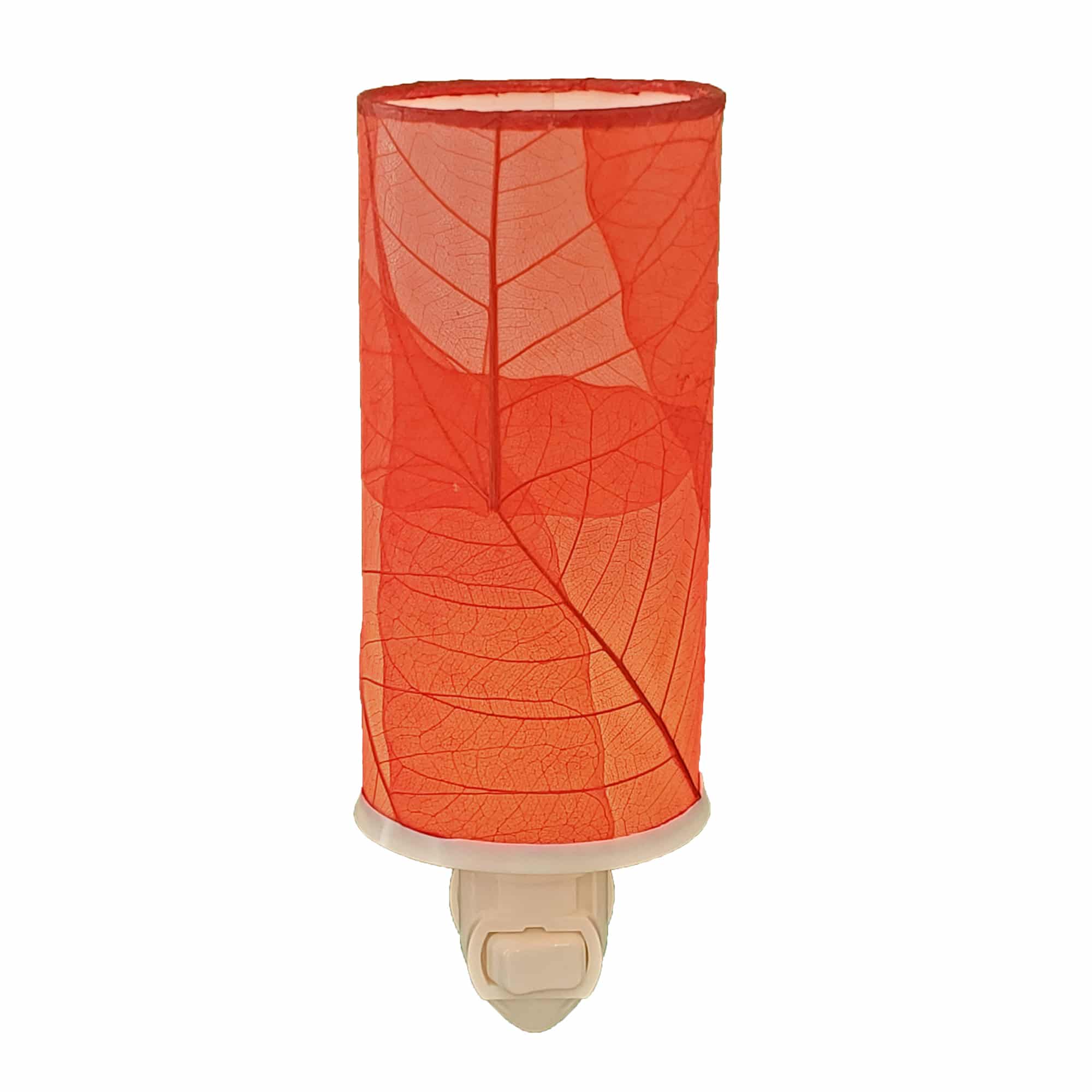 Crafted by the artisans of Eangee Home Design, the Cylinder Nightlight in red against a clean backdrop, featuring handcrafted detailing, fair trade, eco friendly.