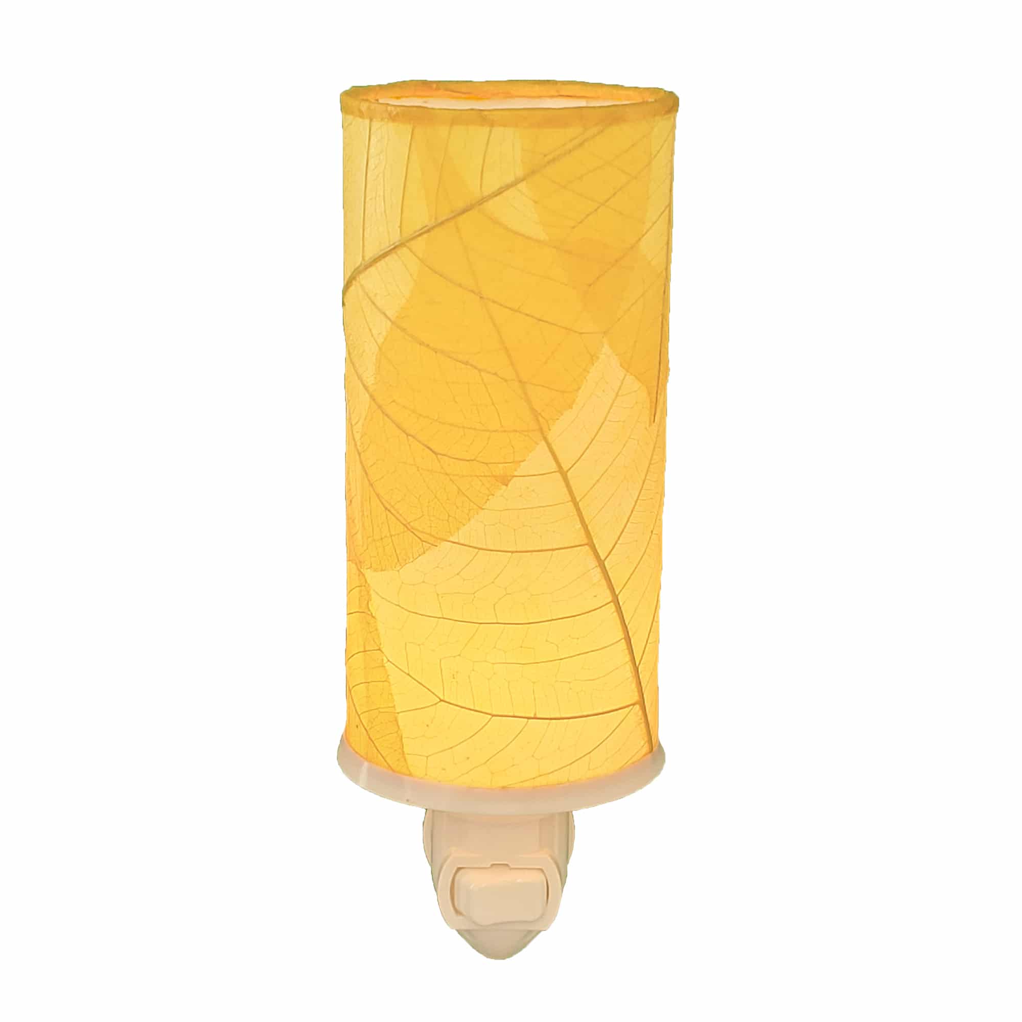Crafted by the artisans of Eangee Home Design, the Cylinder Nightlight in yellow against a clean backdrop, featuring handcrafted detailing, fair trade, eco friendly.