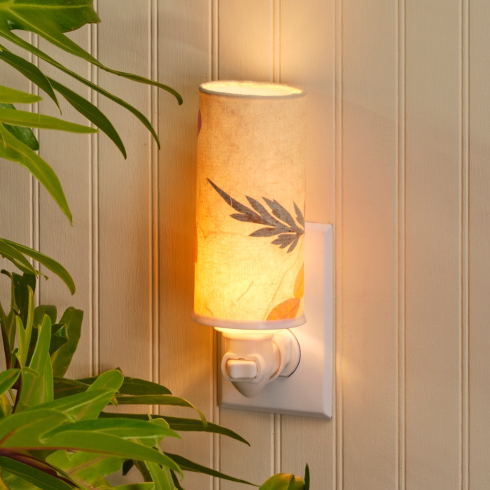 Crafted by the artisans of Eangee Home Design, the Paper Nightlight Acacia in natural against a clean backdrop, featuring recycled paper shade, sustainably sourced, handcrafted, recycled materials.
