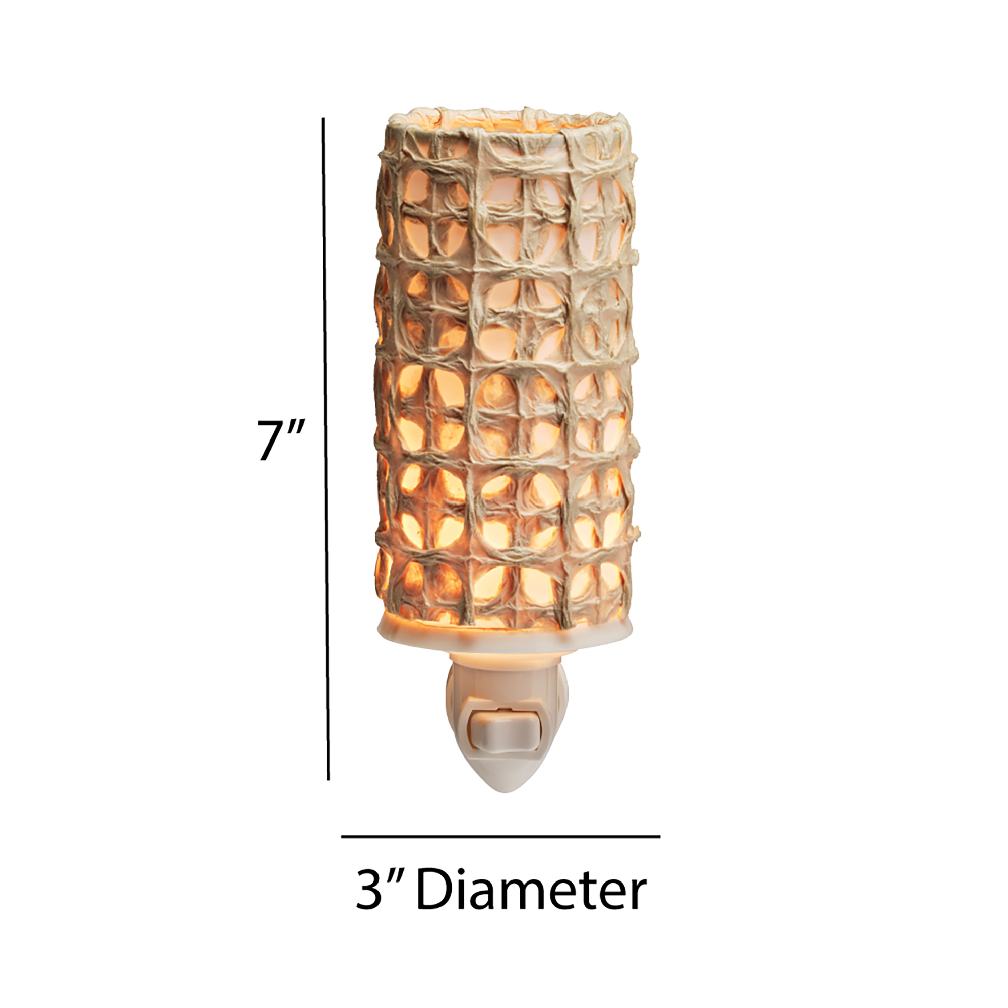 Crafted by the artisans of Eangee Home Design, the Paper Nightlight Mesh in natural against a clean backdrop, featuring recycled paper shade, sustainably sourced, handcrafted, recycled materials.