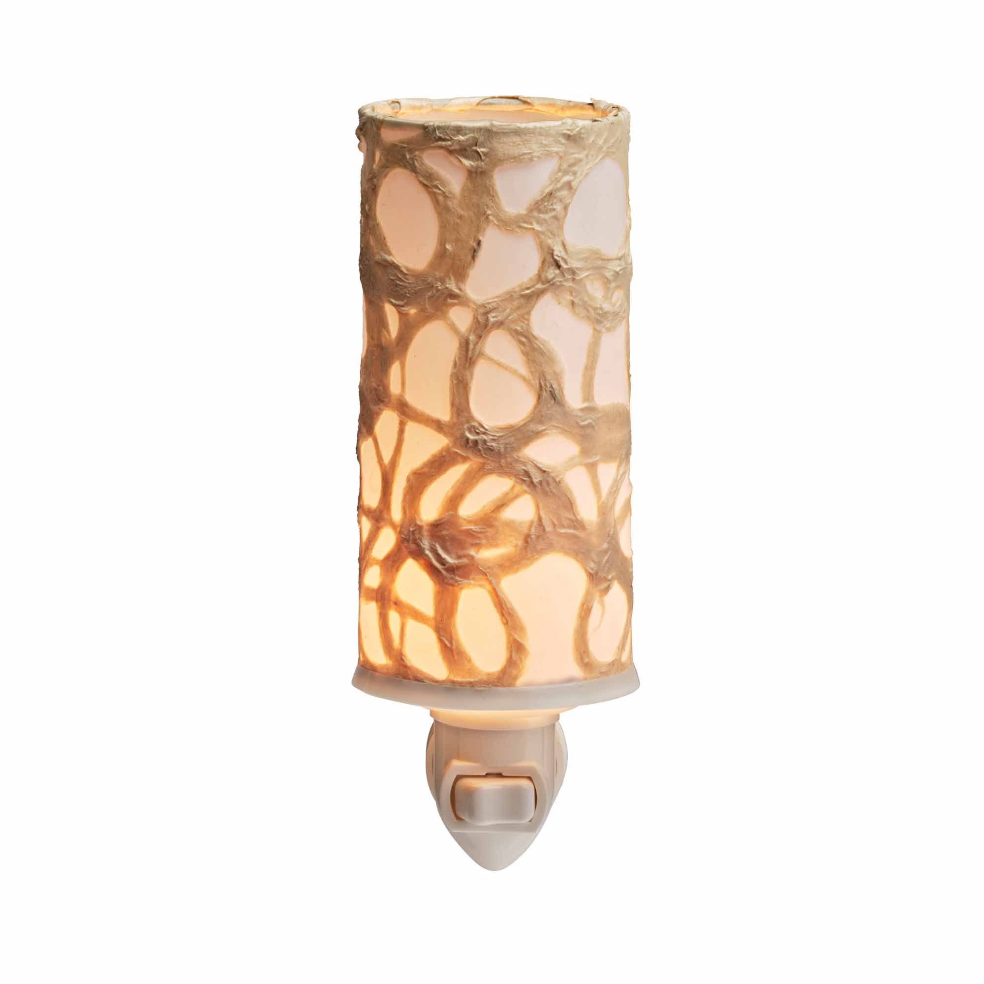 Crafted by the artisans of Eangee Home Design, the Paper Nightlight Swirl in natural against a clean backdrop, featuring recycled paper shade, sustainably sourced, handcrafted, recycled materials.