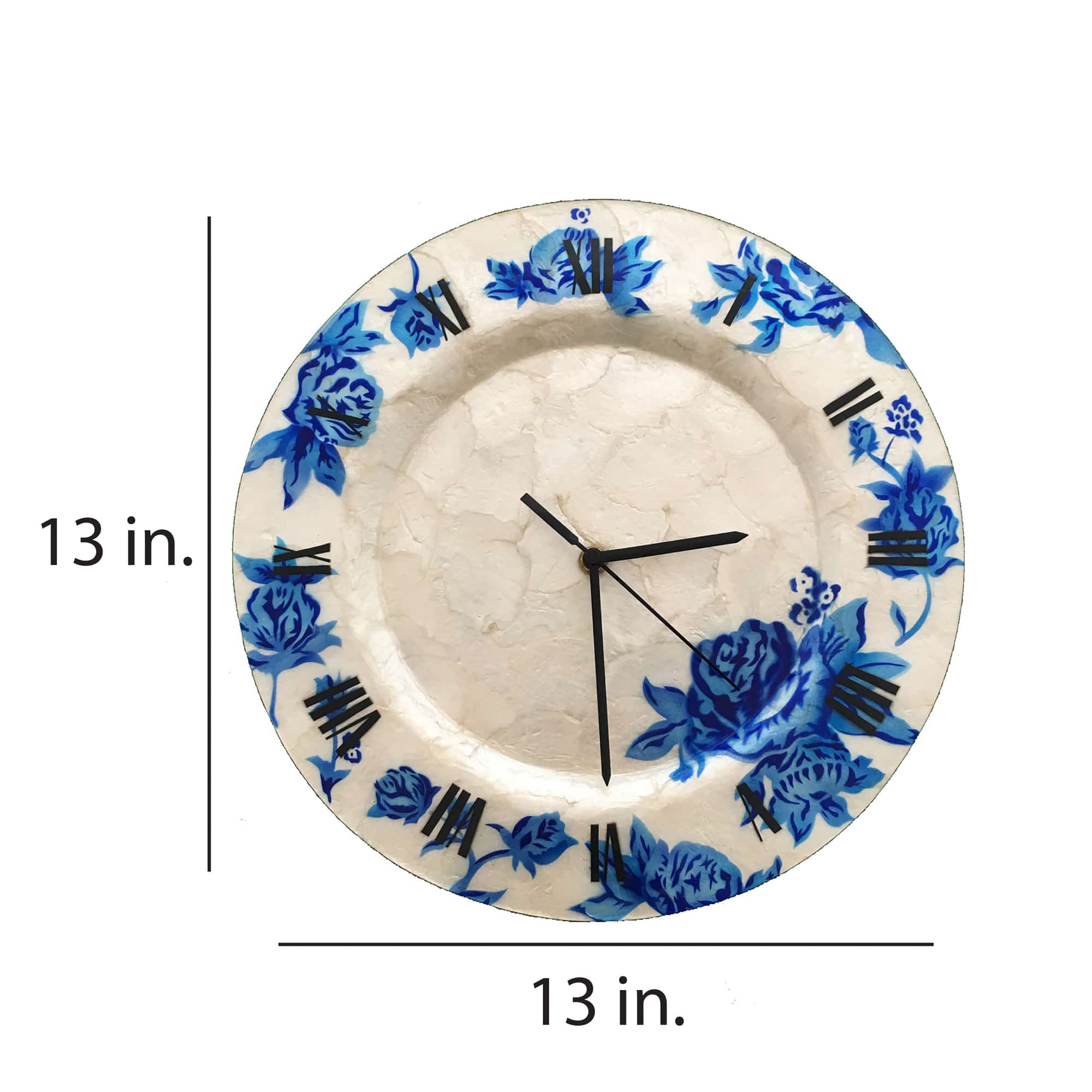 Clock Wall Decor With Blue Flowers <br>(Item # m1504) - Image 3