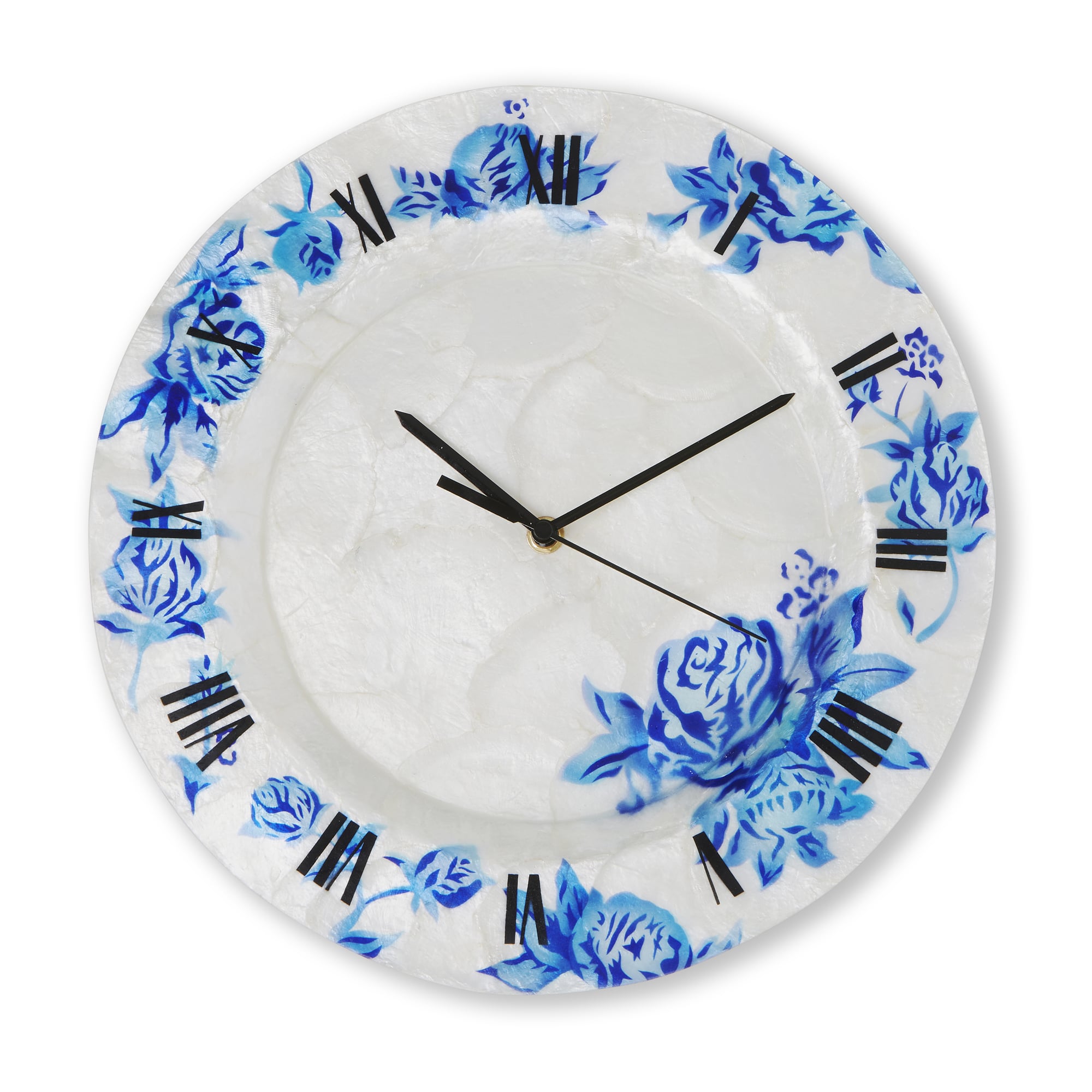 Clock Wall Decor With Blue Flowers <br>(Item # m1504) - Image 4