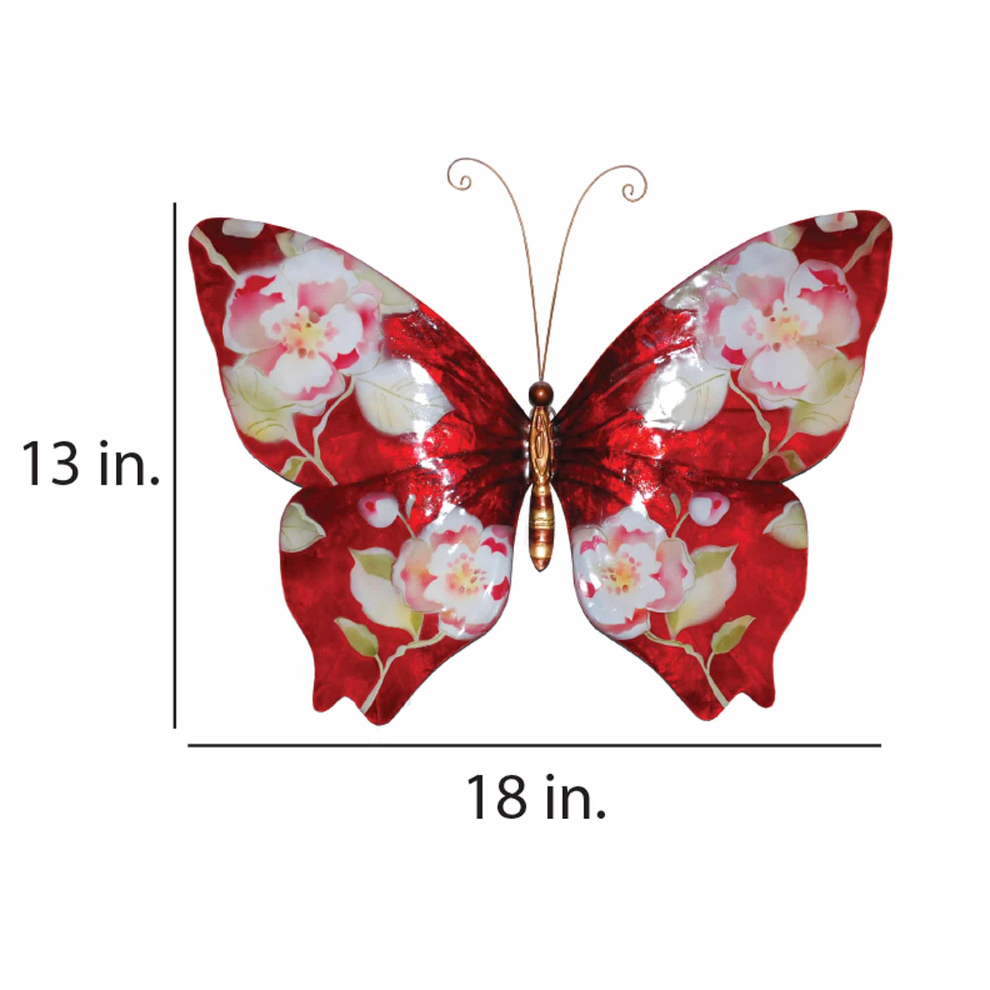 Butterfly Wall Decor Red With Flowers <br>(Item # m2013) - Image 3