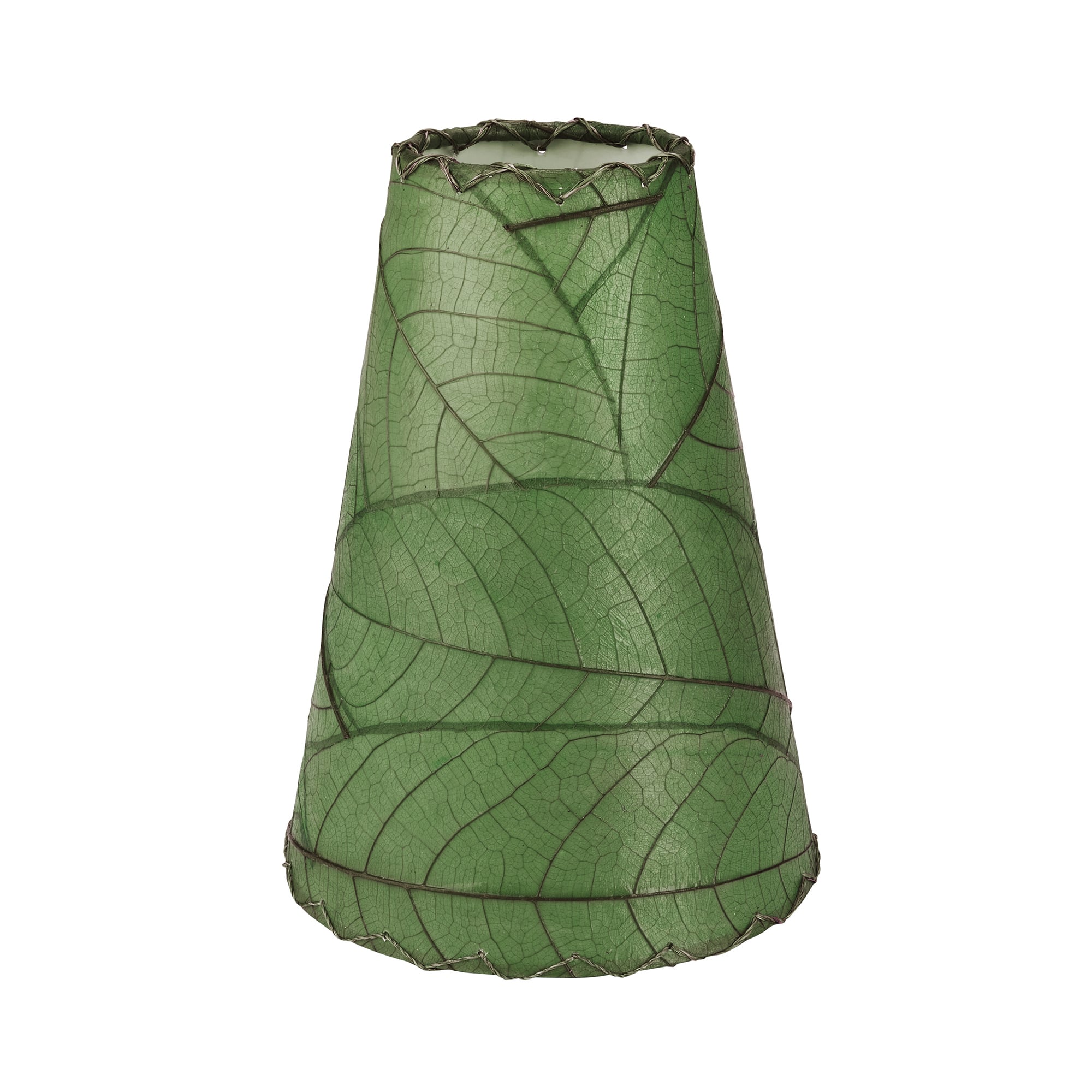 Crafted by the artisans of Eangee Home Design, the Gecko Wall Lamp Combo in green against a clean backdrop, featuring fossilized cocoa leaf shade, abaca rope accents, wrought iron frame, handcrafted.