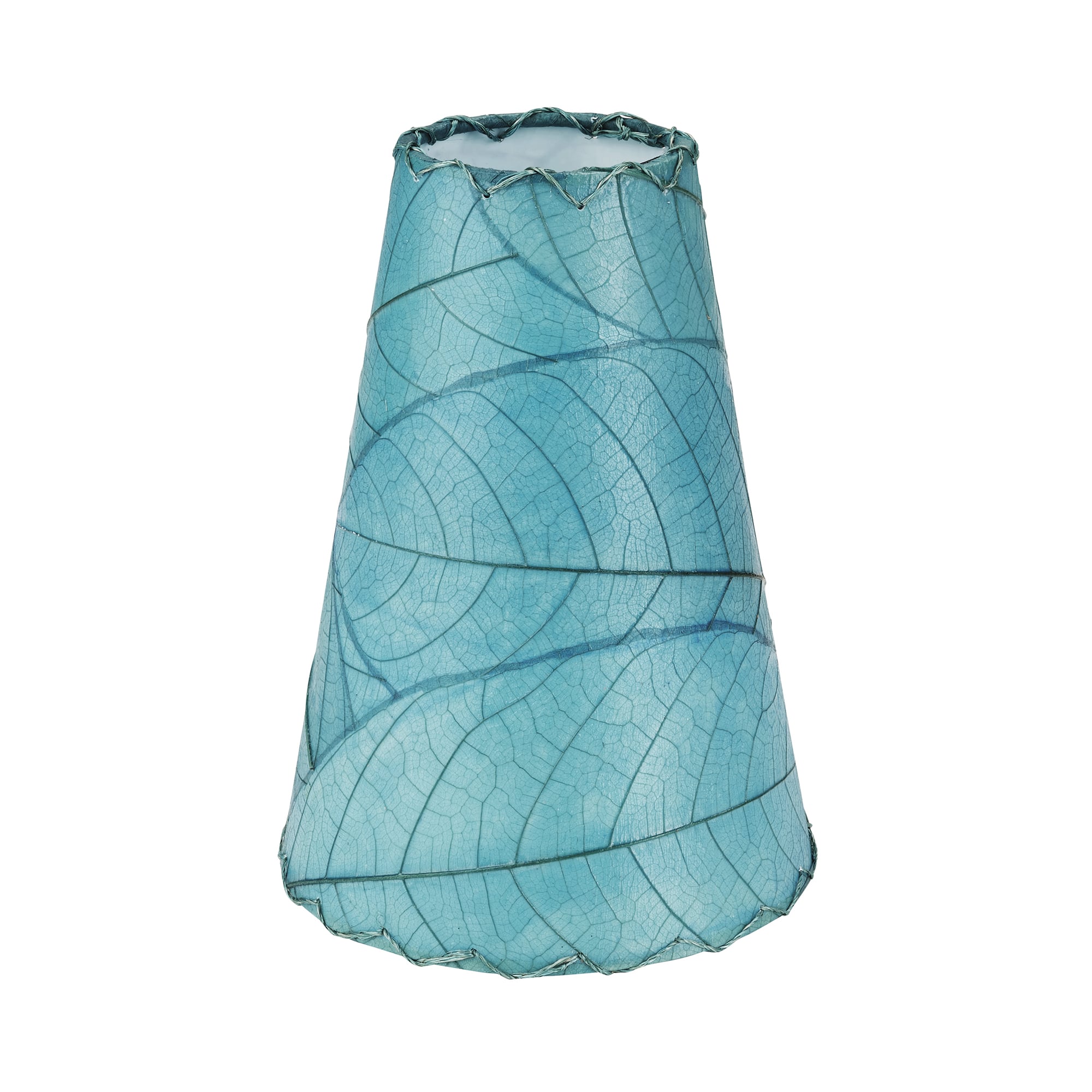 Crafted by the artisans of Eangee Home Design, the Gecko Wall Lamp Combo in sea blue against a clean backdrop, featuring fossilized cocoa leaf shade, abaca rope accents, wrought iron frame, handcrafted.