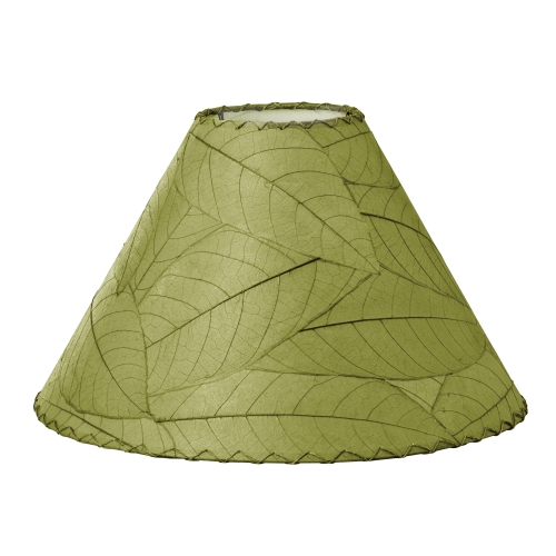 Crafted by the artisans of Eangee Home Design, the Bell Shade Cocoa in green against a clean backdrop, featuring fossilized cocoa leaf shade, wrought iron frame, handcrafted.