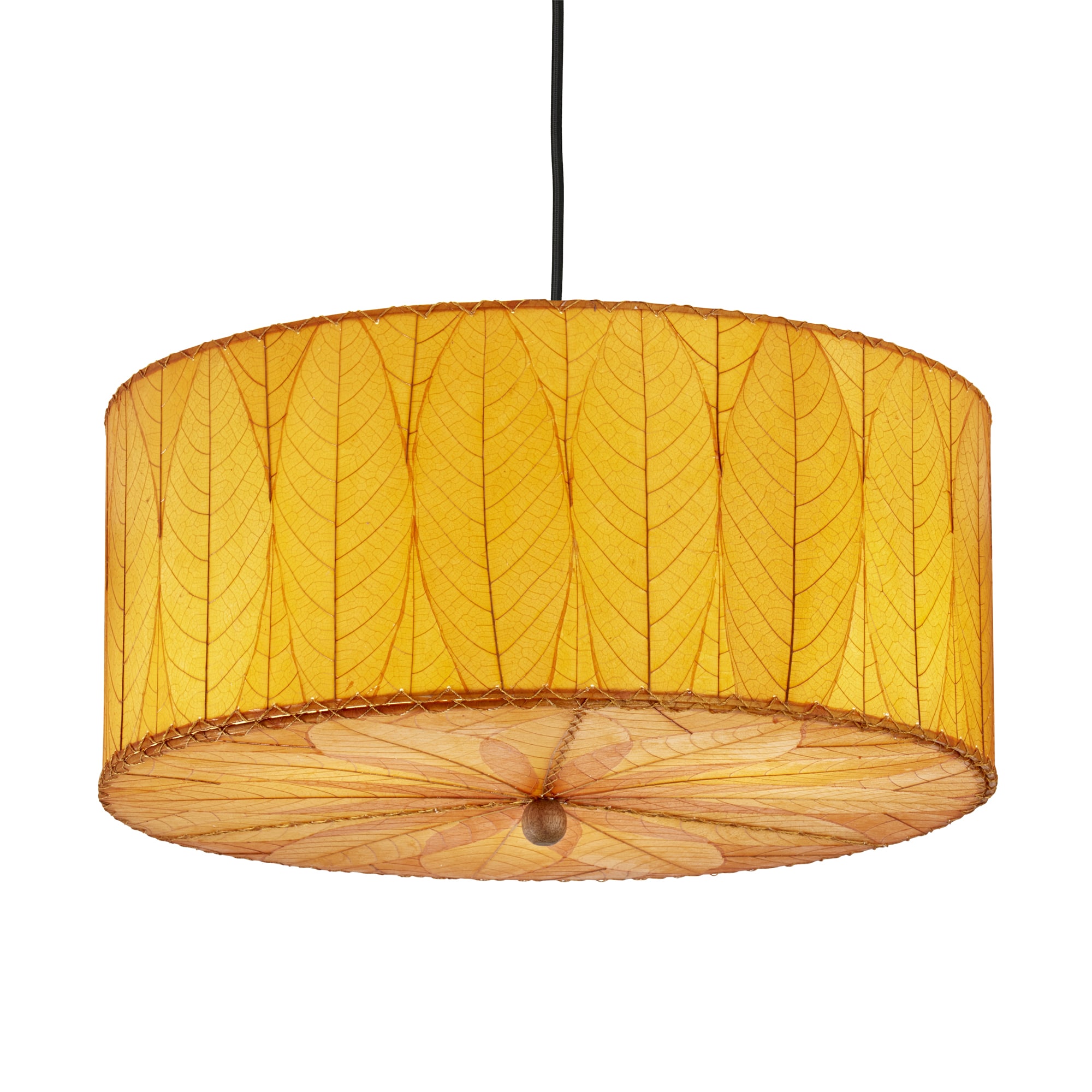 Crafted by the artisans of Eangee Home Design, the Drum Pendant 24 Inch in orange against a clean backdrop, featuring handcrafted detailing, sustainably sourced, handcrafted.