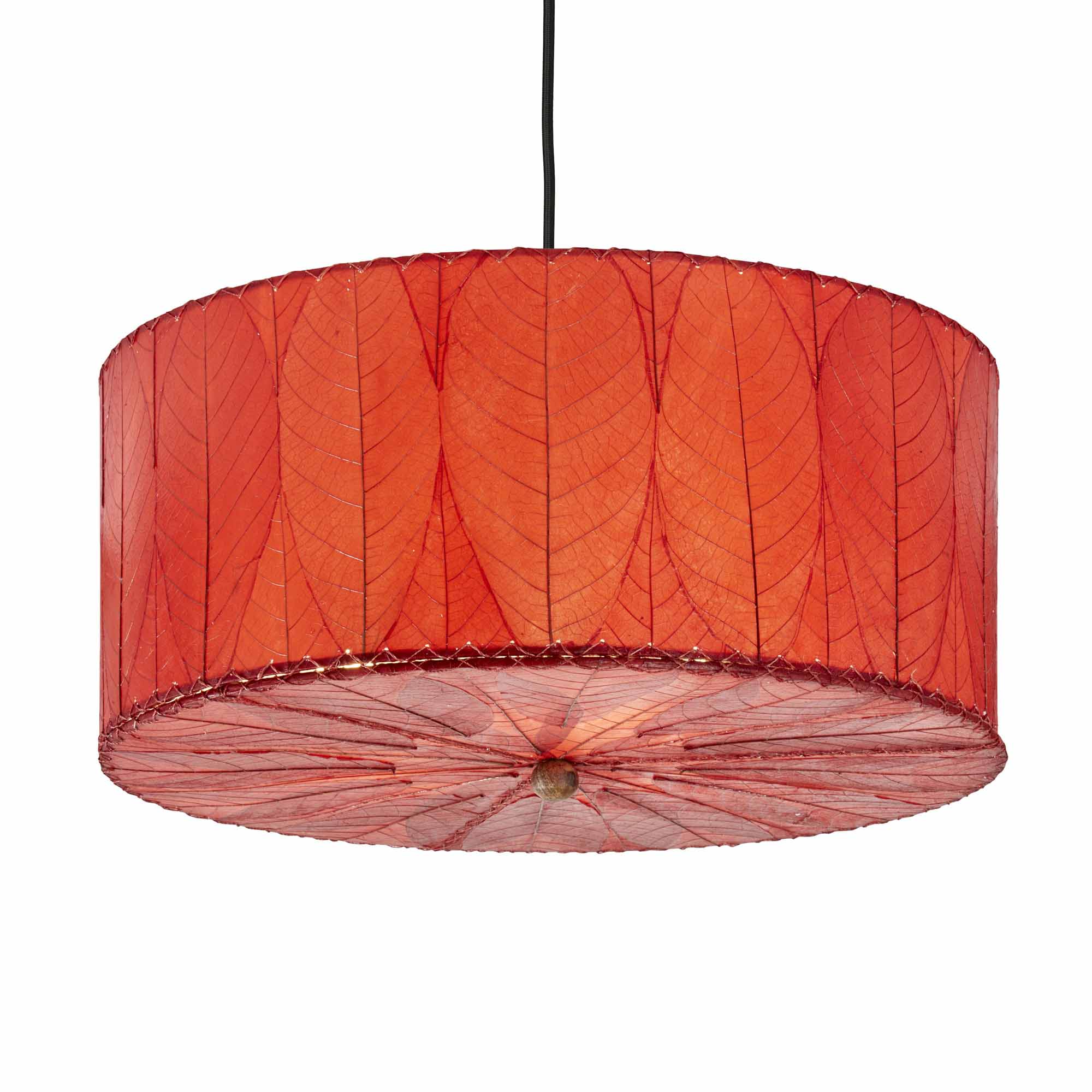Crafted by the artisans of Eangee Home Design, the Drum Pendant 24 Inch in red against a clean backdrop, featuring handcrafted detailing, sustainably sourced, handcrafted.
