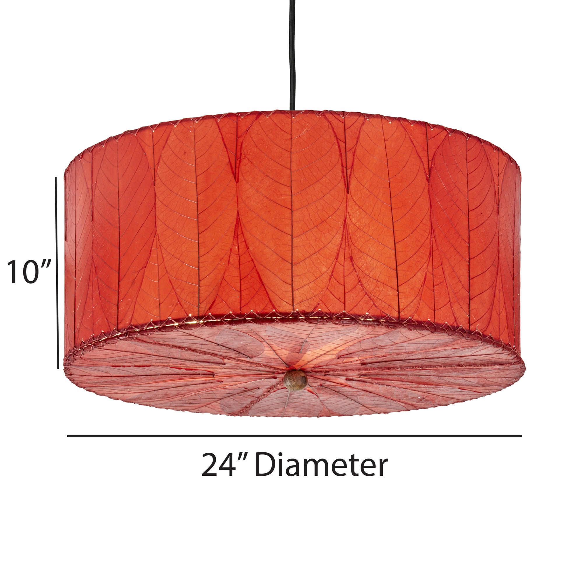 Crafted by the artisans of Eangee Home Design, the Drum Pendant 24 Inch in red against a clean backdrop, featuring handcrafted detailing, sustainably sourced, handcrafted.