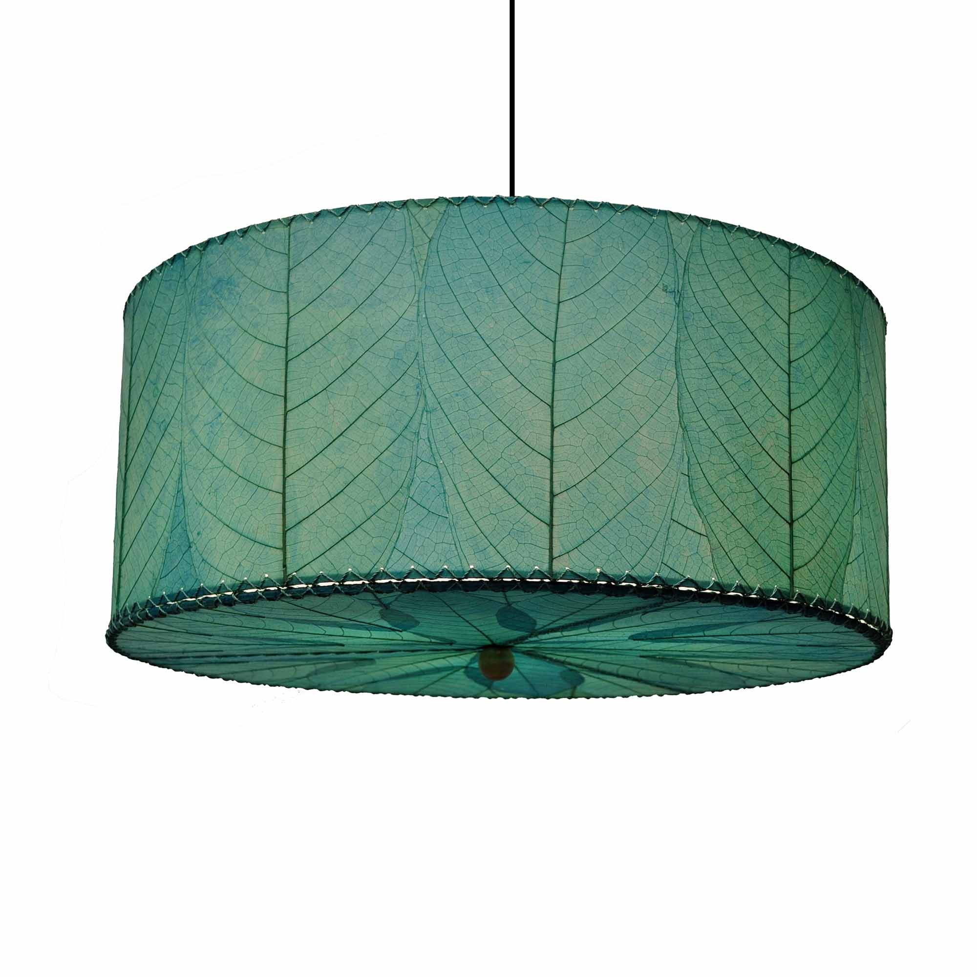 Crafted by the artisans of Eangee Home Design, the Drum Pendant 24 Inch in sea blue against a clean backdrop, featuring handcrafted detailing, sustainably sourced, handcrafted.