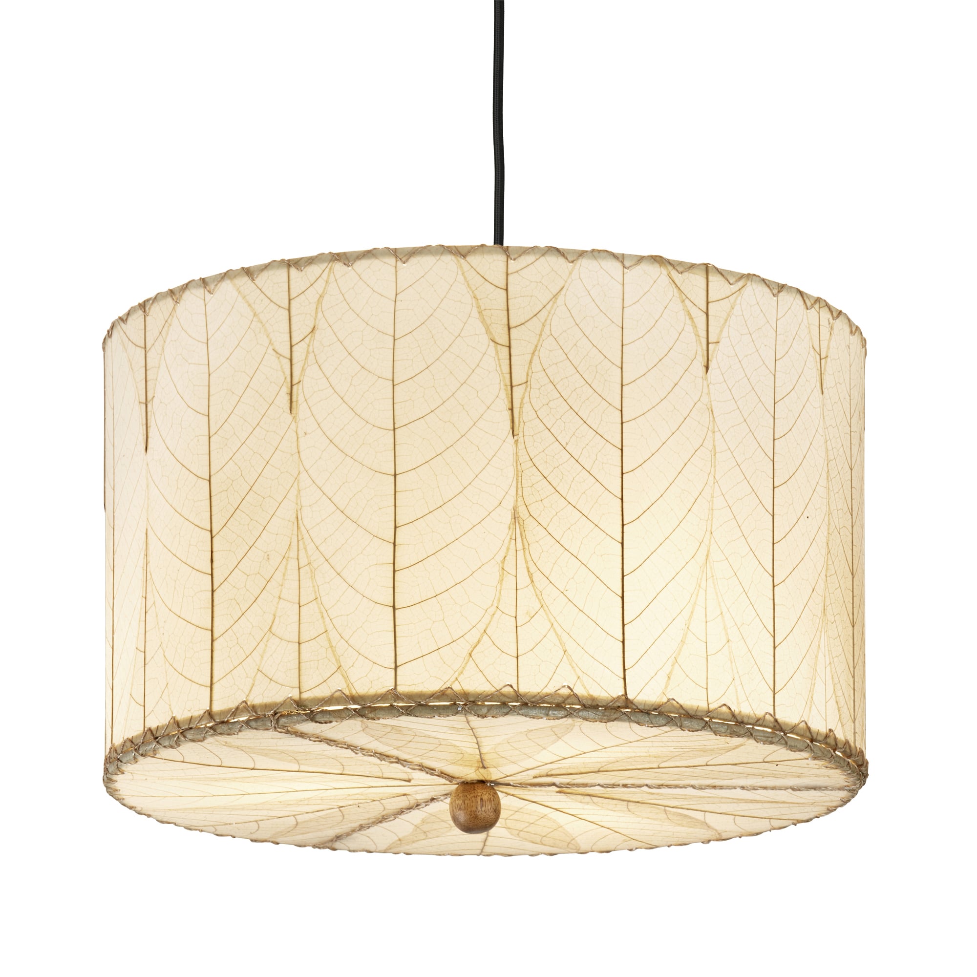 Crafted by the artisans of Eangee Home Design, the Drum Pendant 18 Inch in natural against a clean backdrop, featuring fossilized cocoa leaf shade.