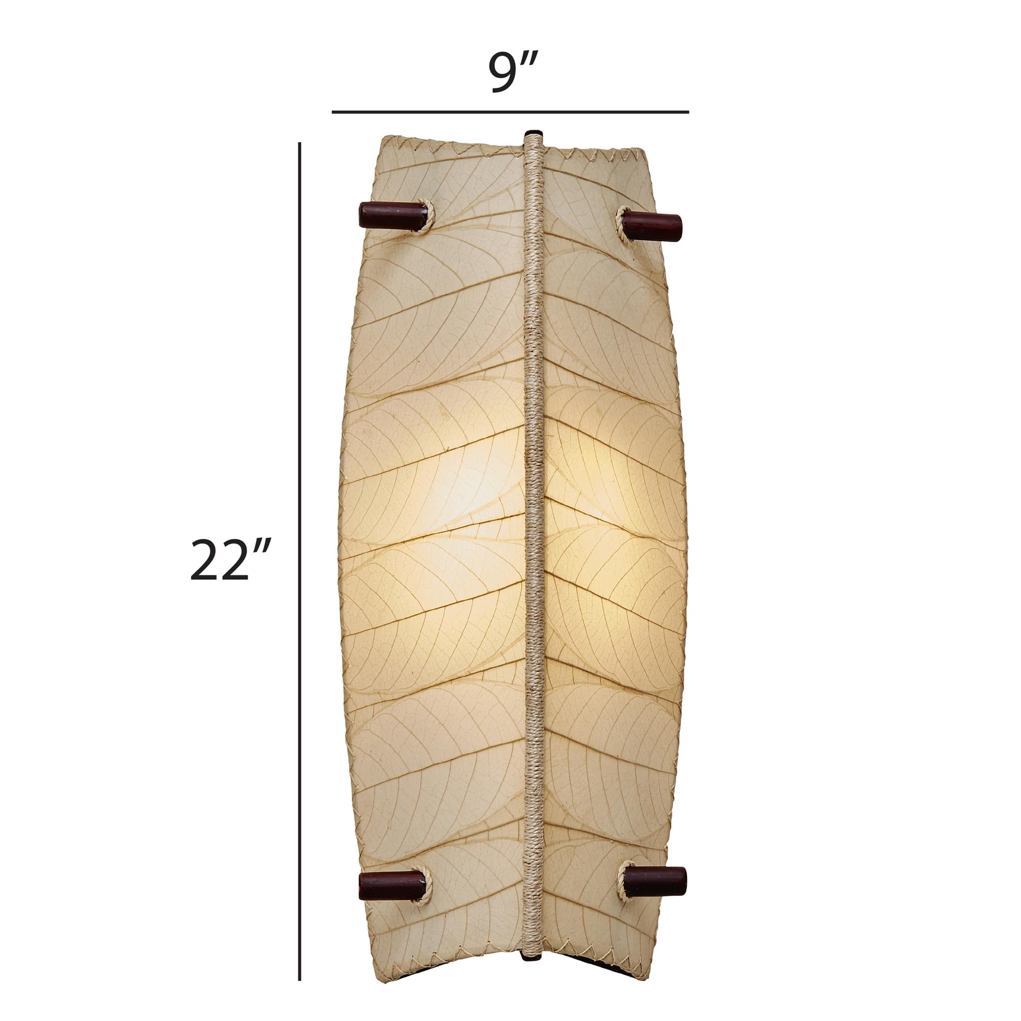 Crafted by the artisans of Eangee Home Design, the Banana Bowl Sconce in natural against a clean backdrop, featuring fossilized cocoa leaf shade, eco friendly, sustainably sourced, handcrafted.