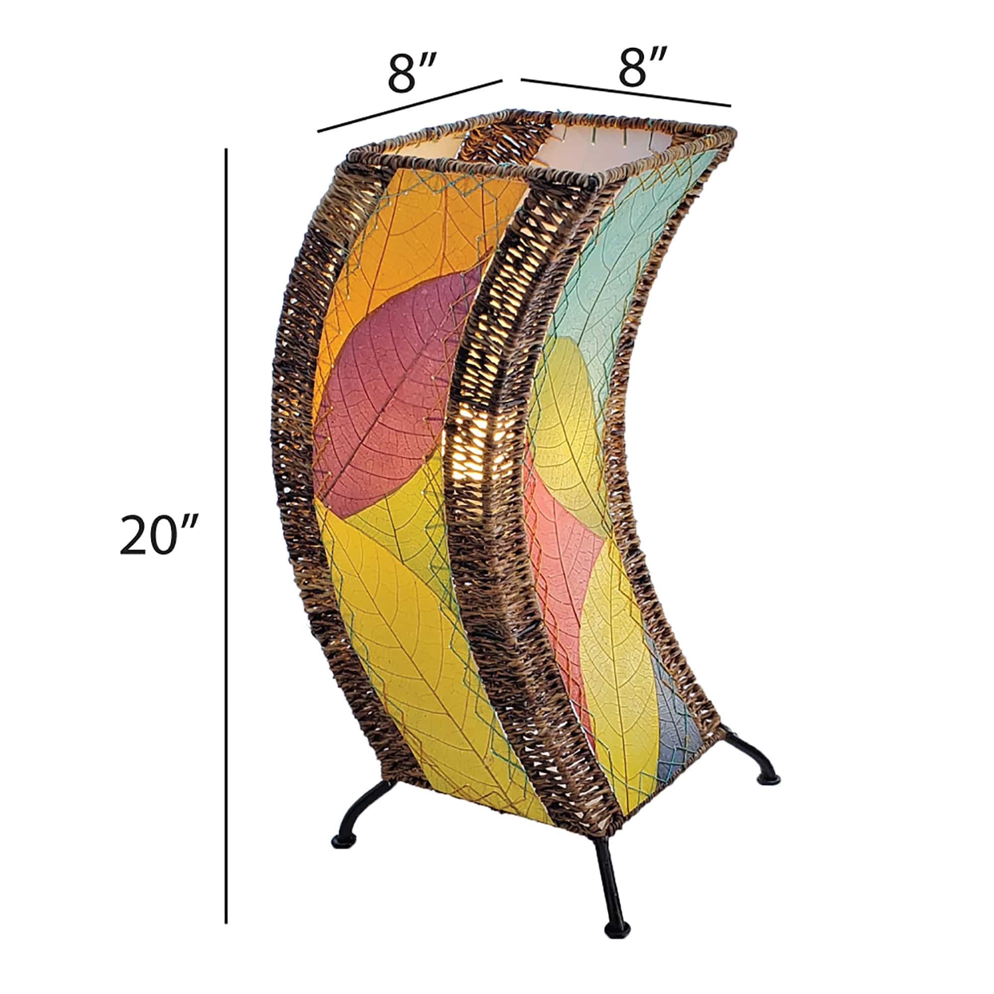 Crafted by the artisans of Eangee Home Design, the C Shape Table Lamp in multi color against a clean backdrop, featuring fossilized cocoa leaf shade, abaca rope accents, fair trade, handcrafted.