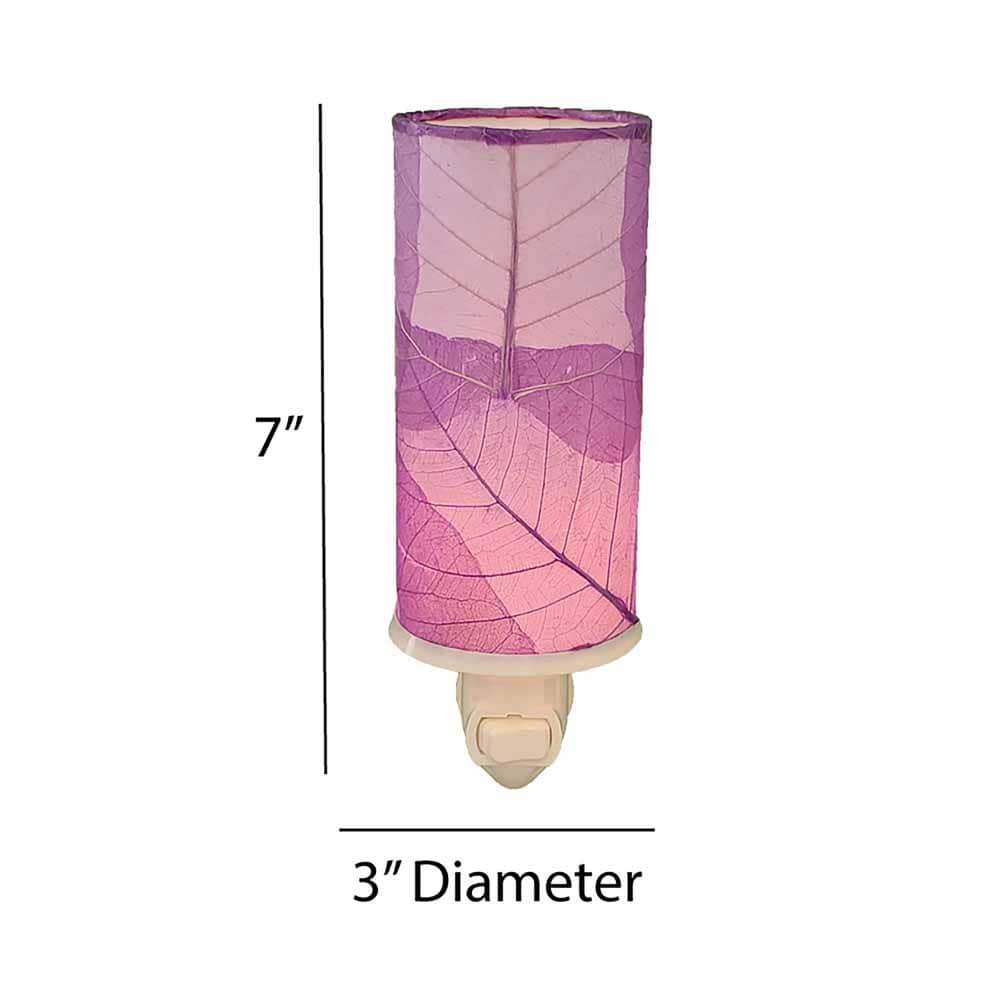 Crafted by the artisans of Eangee Home Design, the Cylinder Nightlight in purple against a clean backdrop, featuring handcrafted detailing, fair trade, eco friendly.