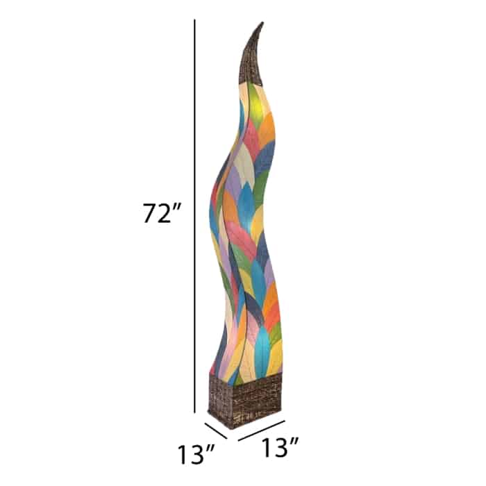 Crafted by the artisans of Eangee Home Design, the Flame Giant Lamp in multi color against a clean backdrop, featuring fossilized cocoa leaf shade, abaca rope accents, fair trade.