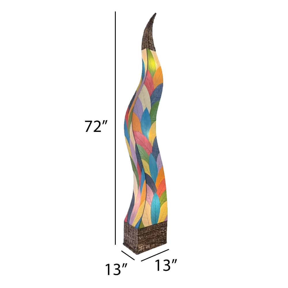 Crafted by the artisans of Eangee Home Design, the Flame Giant Lamp in multi color against a clean backdrop, featuring fossilized cocoa leaf shade, abaca rope accents, fair trade.