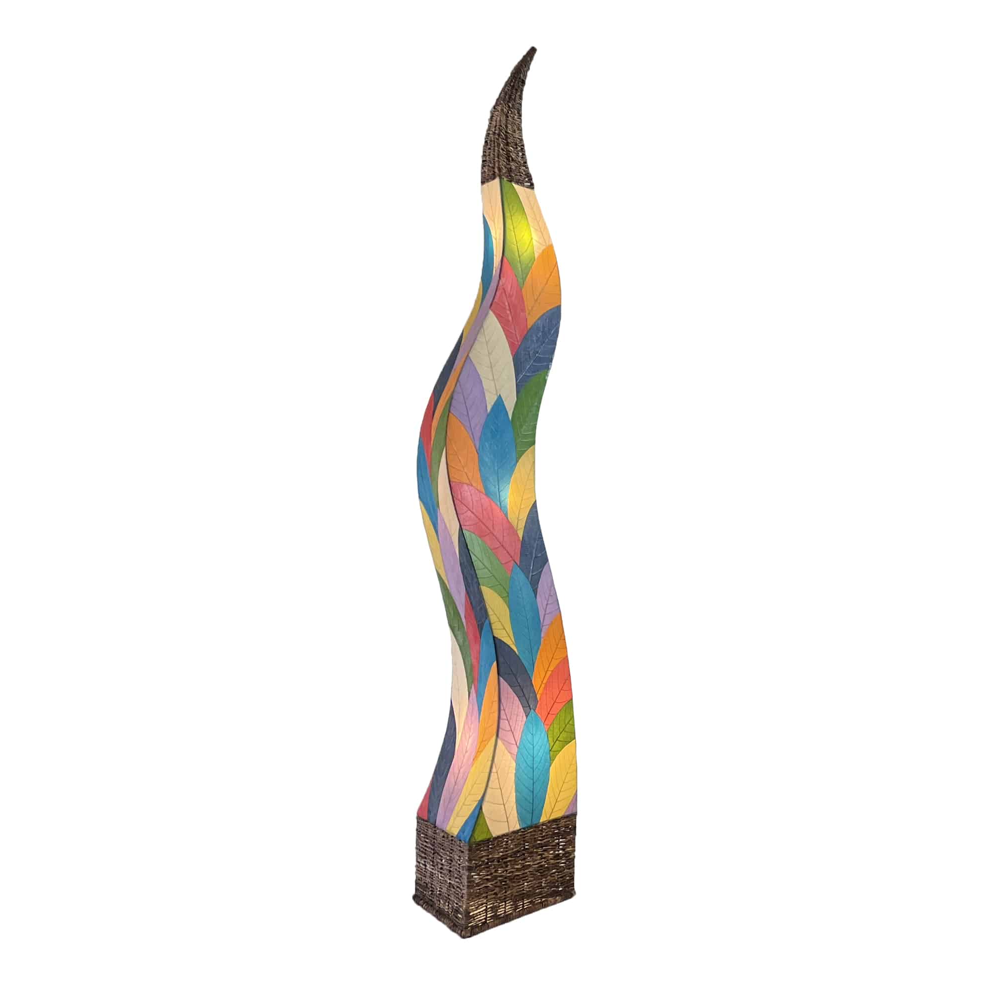 Crafted by the artisans of Eangee Home Design, the Flame Giant Lamp in multi color against a clean backdrop, featuring fossilized cocoa leaf shade, abaca rope accents, fair trade.
