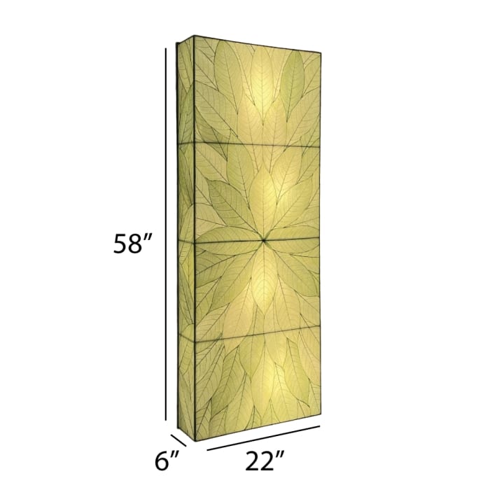Crafted by the artisans of Eangee Home Design, the Sunburst Panel Wall Lamp in green against a clean backdrop, featuring fossilized cocoa leaf shade, fair trade.