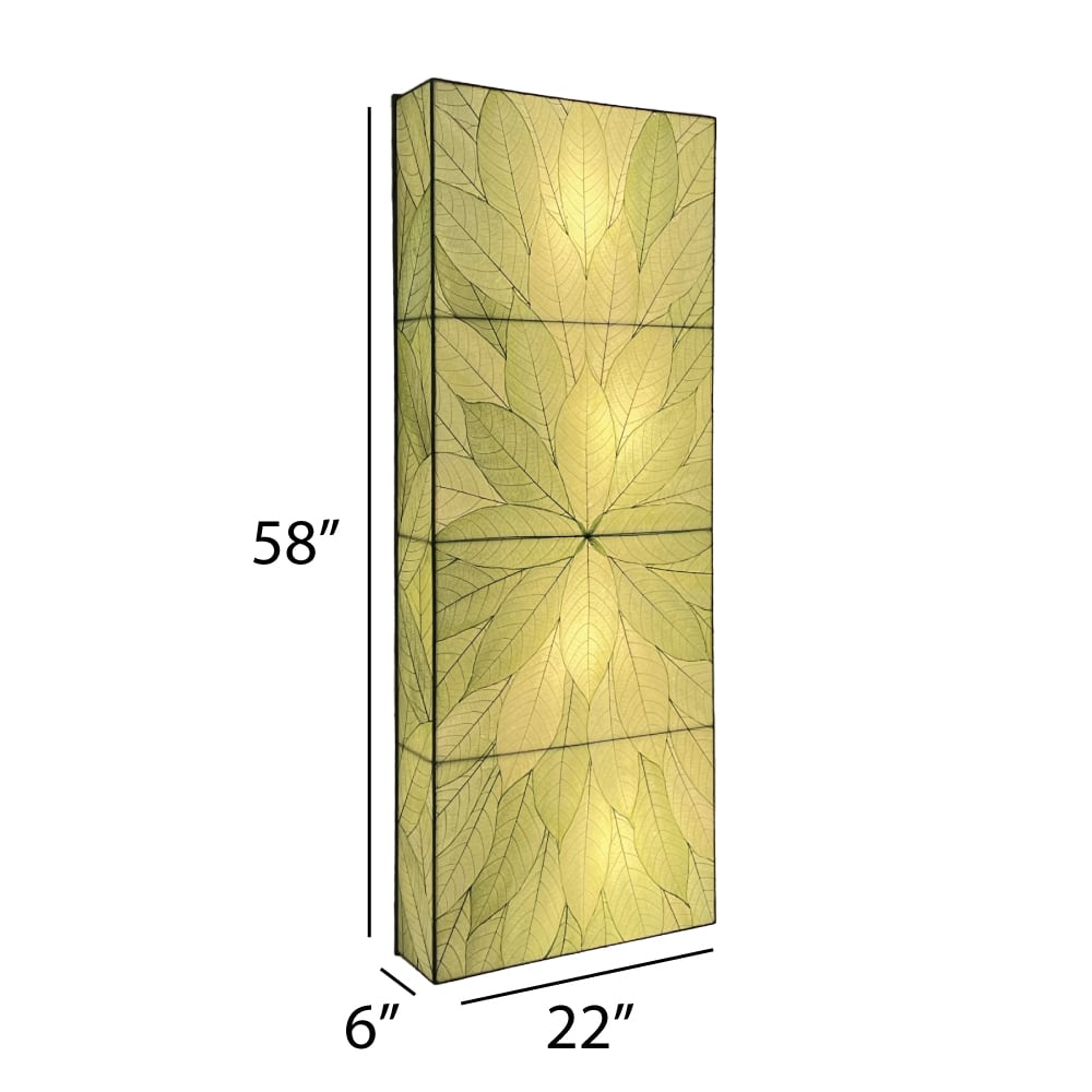 Crafted by the artisans of Eangee Home Design, the Sunburst Panel Wall Lamp in green against a clean backdrop, featuring fossilized cocoa leaf shade, fair trade.