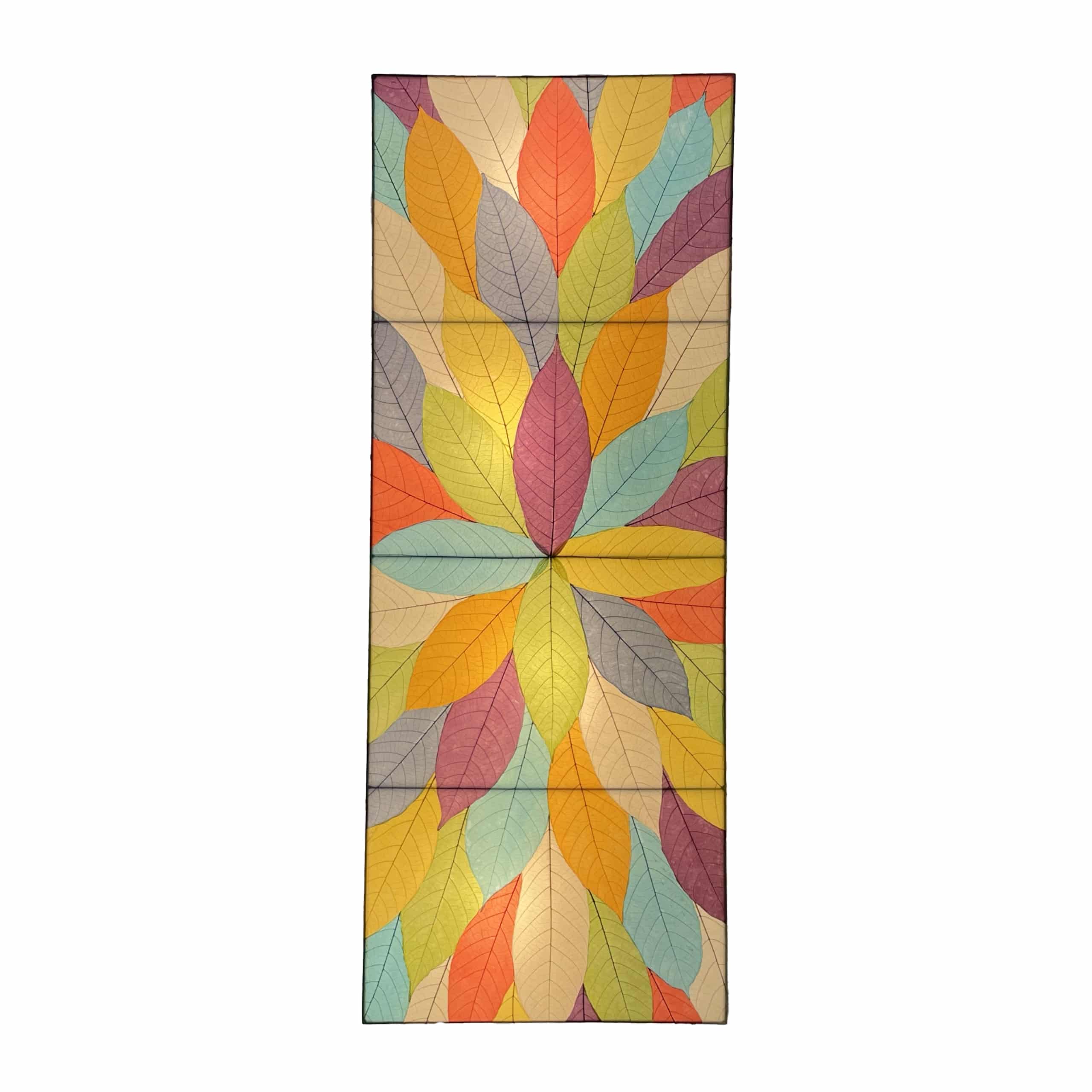 Crafted by the artisans of Eangee Home Design, the Sunburst Panel Wall Lamp in multi color against a clean backdrop, featuring fossilized cocoa leaf shade, fair trade.