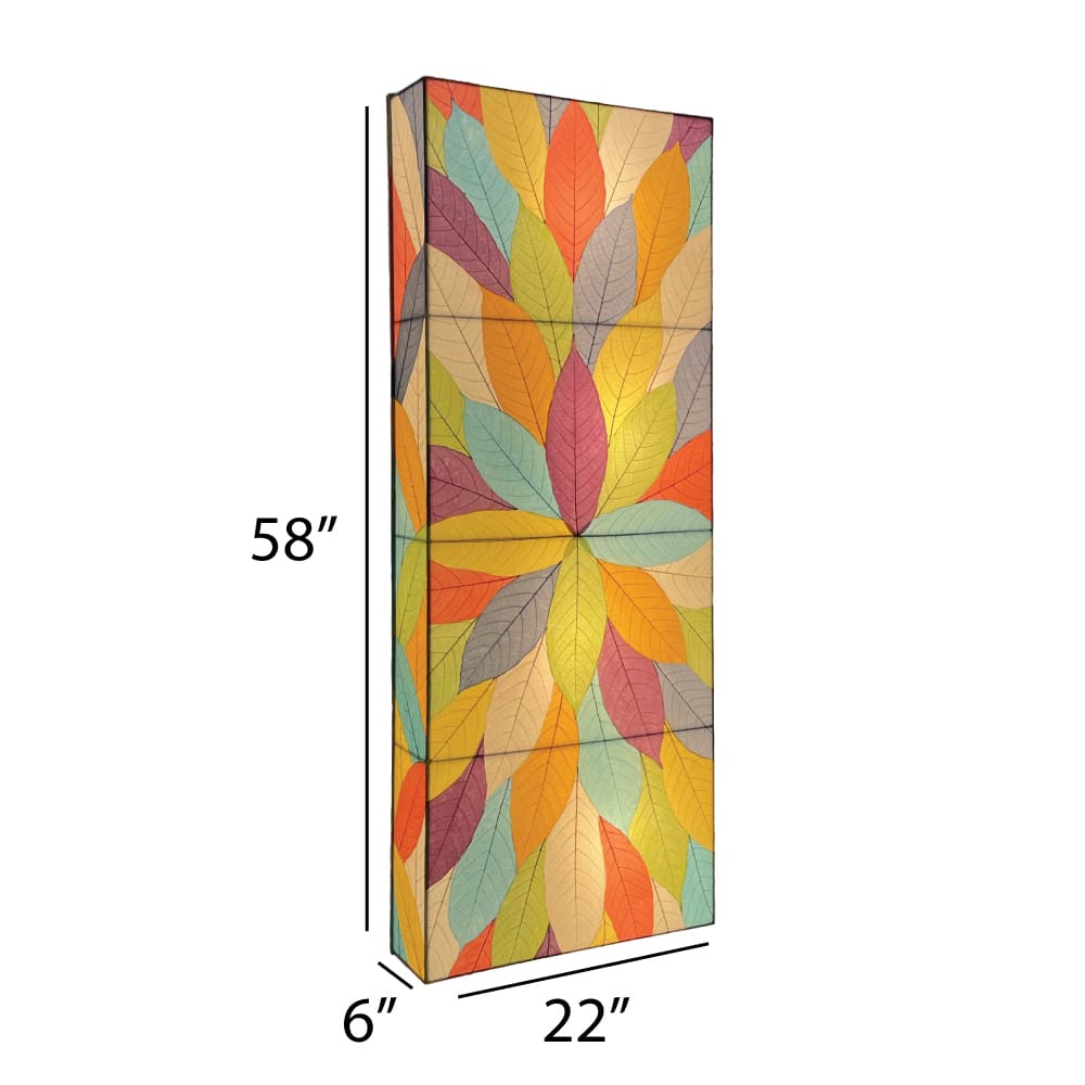 Crafted by the artisans of Eangee Home Design, the Sunburst Panel Wall Lamp in multi color against a clean backdrop, featuring fossilized cocoa leaf shade, fair trade.