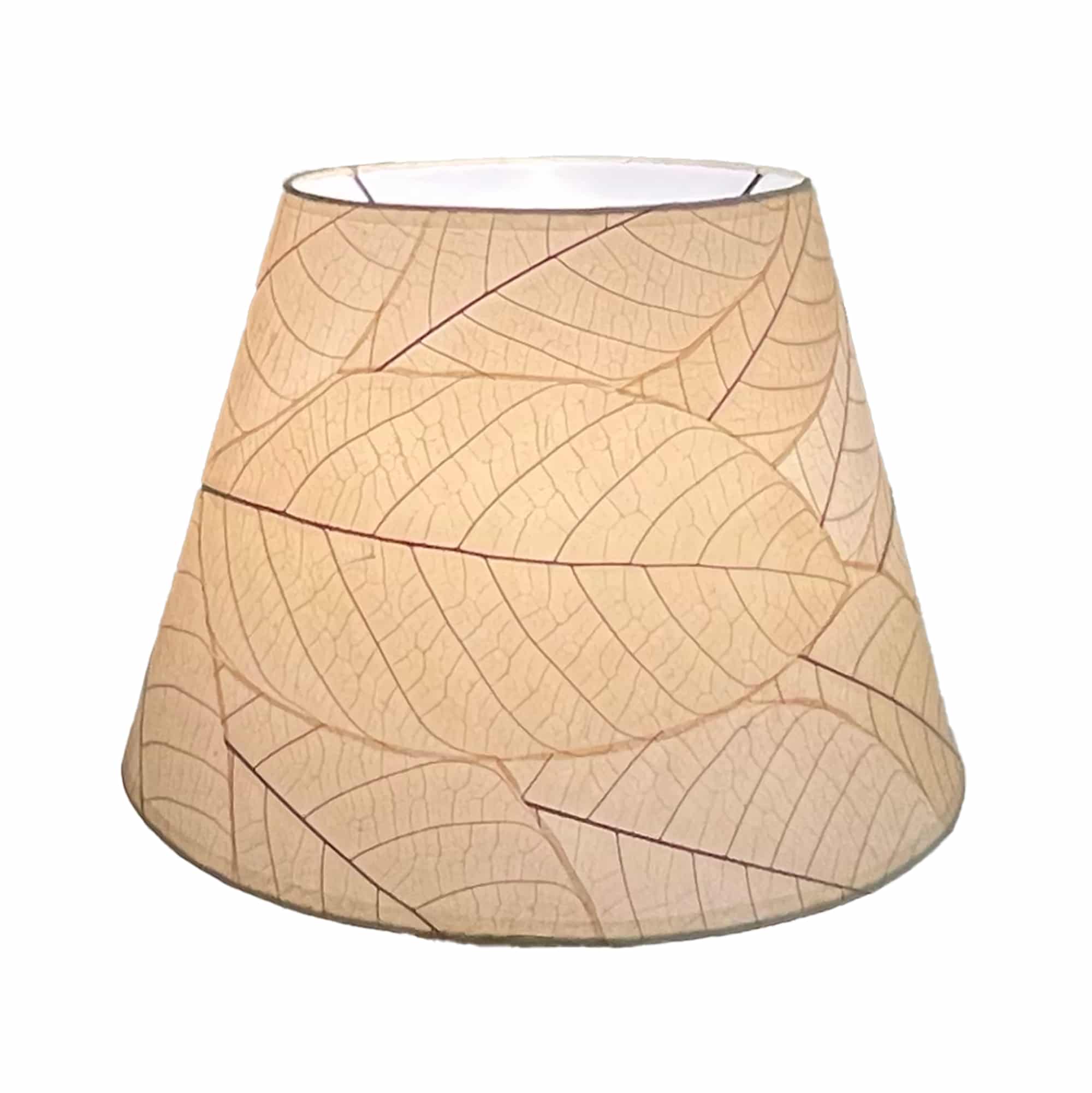 Crafted by the artisans of Eangee Home Design, the 16 Inch British Empire Shade in natural against a clean backdrop, featuring fossilized cocoa leaf shade, wrought iron frame, fair trade, eco friendly, sustainably sourced.