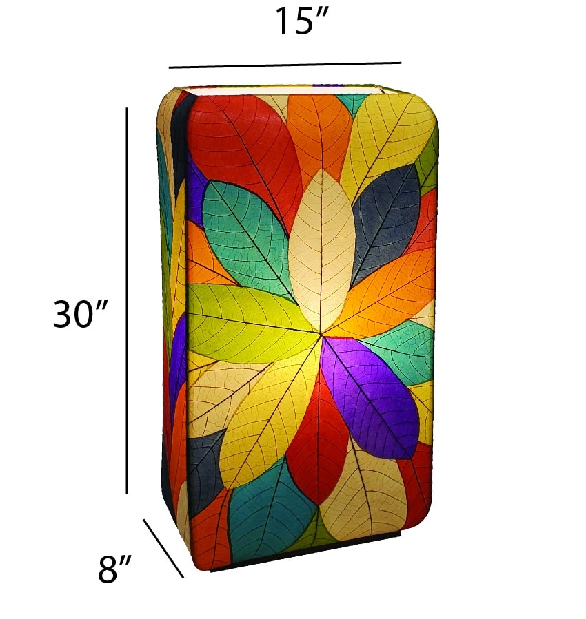 Crafted by the artisans of Eangee Home Design, the Sunburst Giant Floor Lamp in multi color against a clean backdrop, featuring fossilized cocoa leaf shade, fair trade, handcrafted.