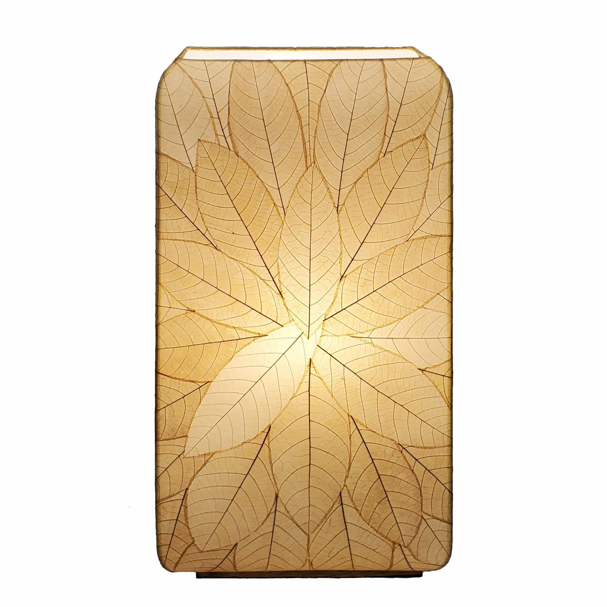 Crafted by the artisans of Eangee Home Design, the Sunburst Giant Floor Lamp in natural against a clean backdrop, featuring fossilized cocoa leaf shade, fair trade, handcrafted.