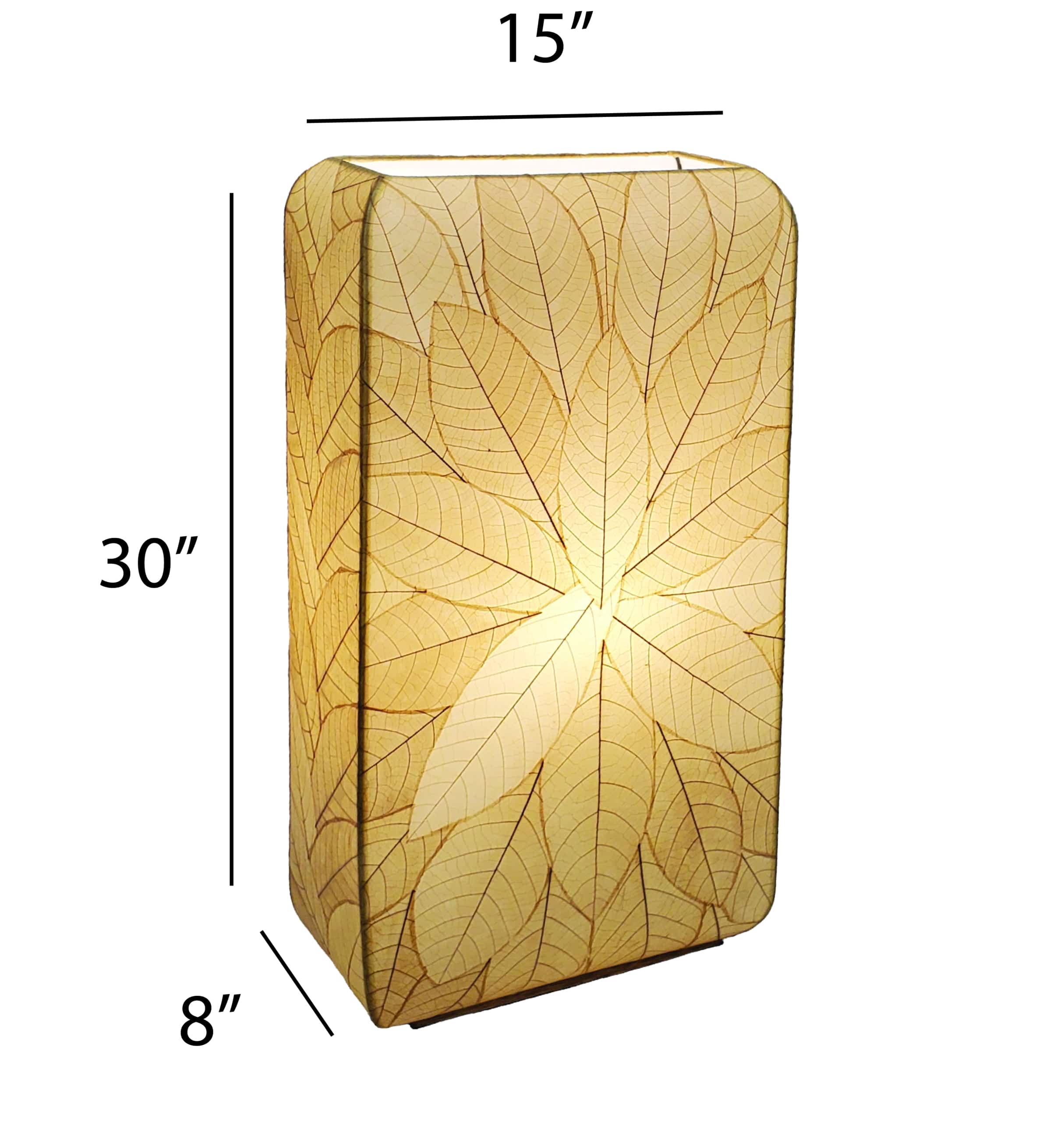 Crafted by the artisans of Eangee Home Design, the Sunburst Giant Floor Lamp in natural against a clean backdrop, featuring fossilized cocoa leaf shade, fair trade, handcrafted.