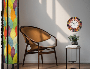 A bright multi color fortune lamp adds color while the multi color clock adds texture and function.