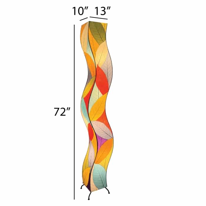 Crafted by the artisans of Eangee Home Design, the Wrapped Wave Floor Lamp in multi color against a clean backdrop, featuring fossilized cocoa leaf shade, wrought iron frame, eco friendly, sustainably sourced, handcrafted.