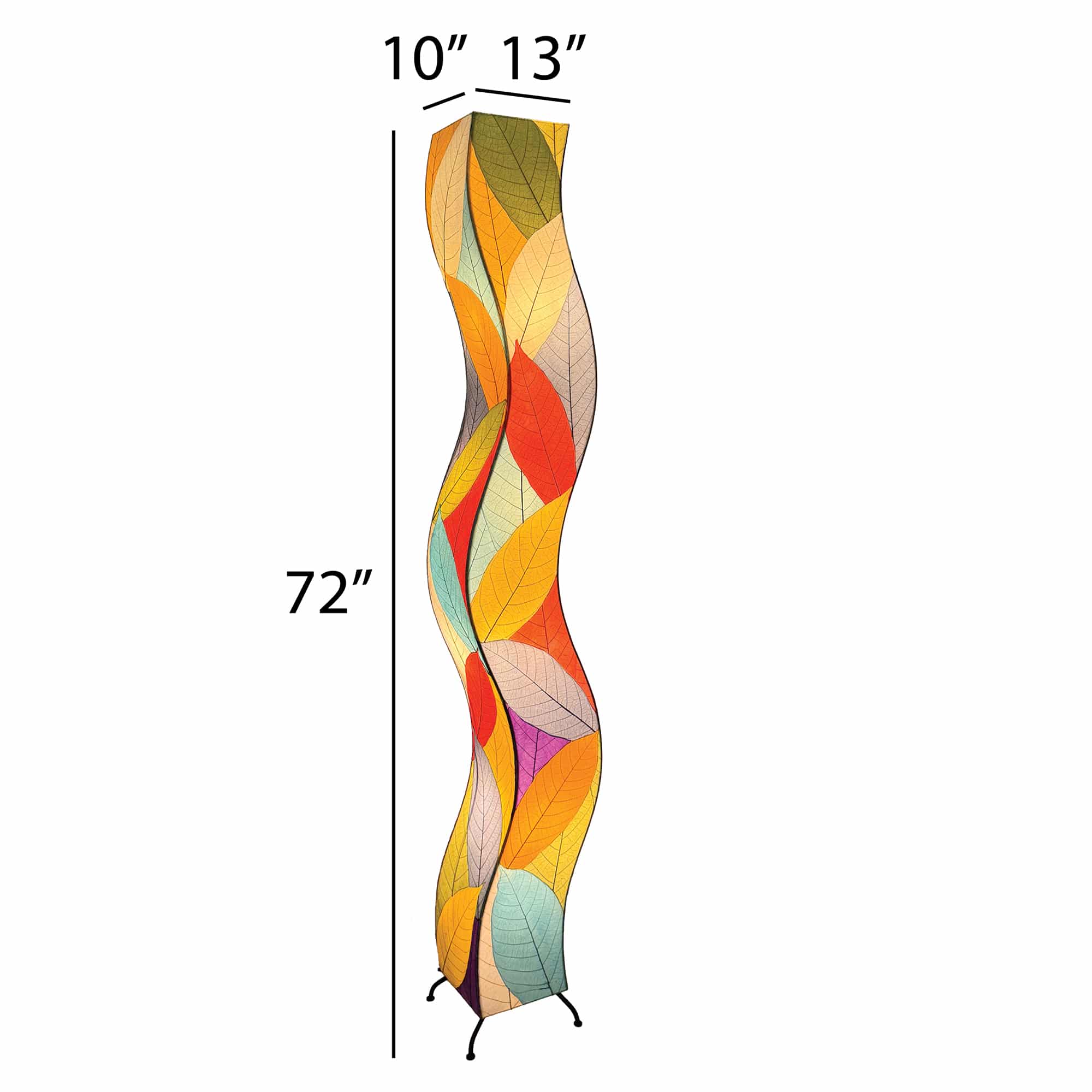 Crafted by the artisans of Eangee Home Design, the Wrapped Wave Floor Lamp in multi color against a clean backdrop, featuring fossilized cocoa leaf shade, wrought iron frame, eco friendly, sustainably sourced, handcrafted.