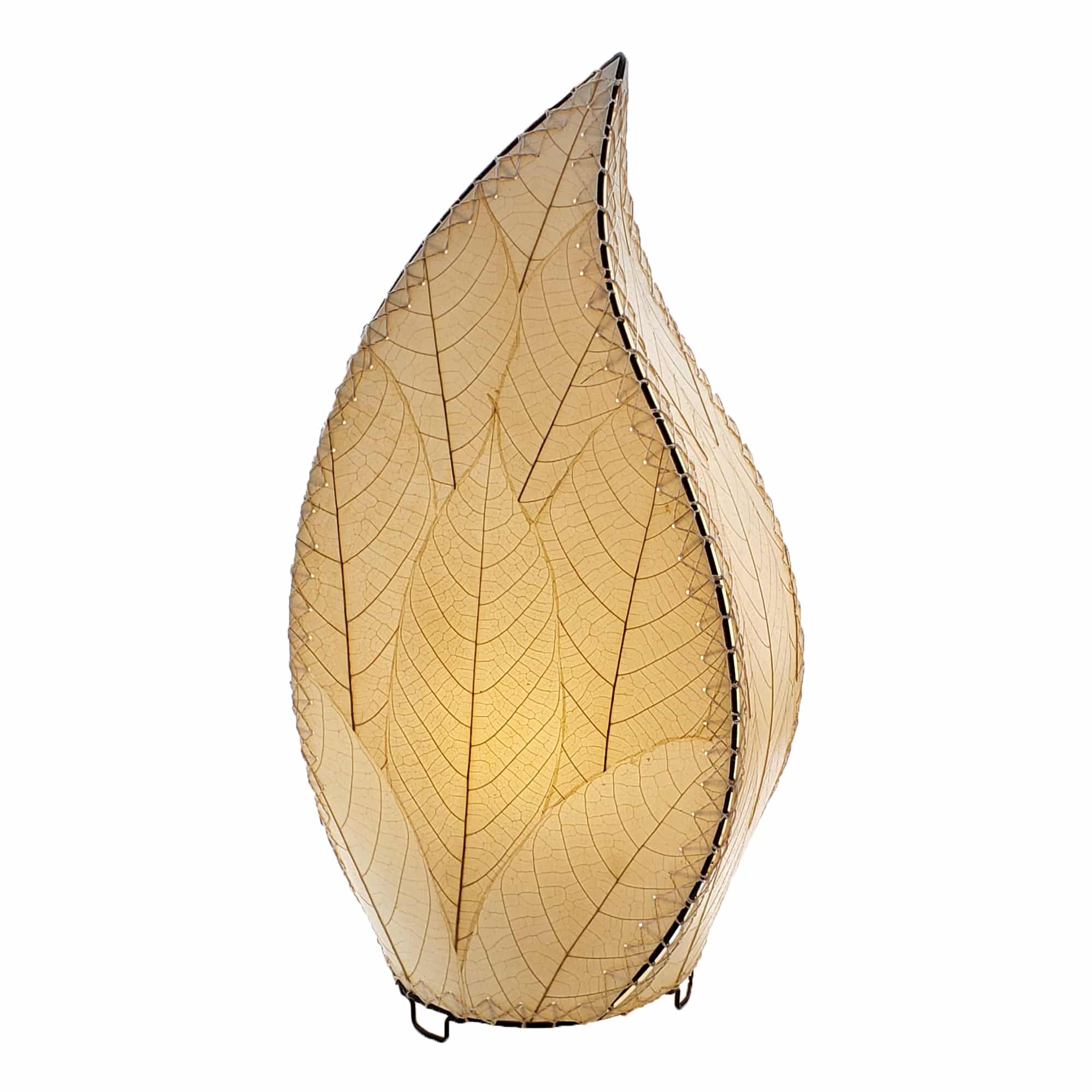 In a coastal inspired living room, crafted by the artisans of Eangee Home Design, the 24 Inch Leaflet Lamp in natural stands gracefully, featuring fossilized cocoa leaf shade, abaca rope accents, wrought iron frame, handcrafted, adding warmth and character to the space.