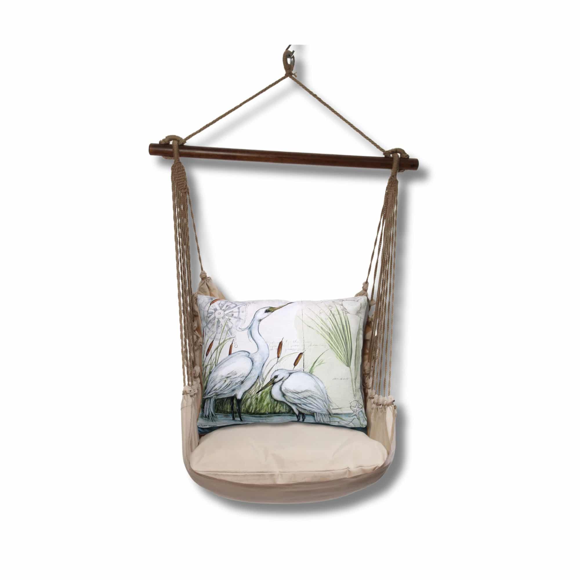 Multi colored outdoor swing crafted by the artisans of Magnolia Casual called the Swing Set 4 piece Latte Solid w/ Heron Pair featuring 100 percent weather resistant fabric, weather resistant polyester fabric, handcrafted shown against a clean backdrop.