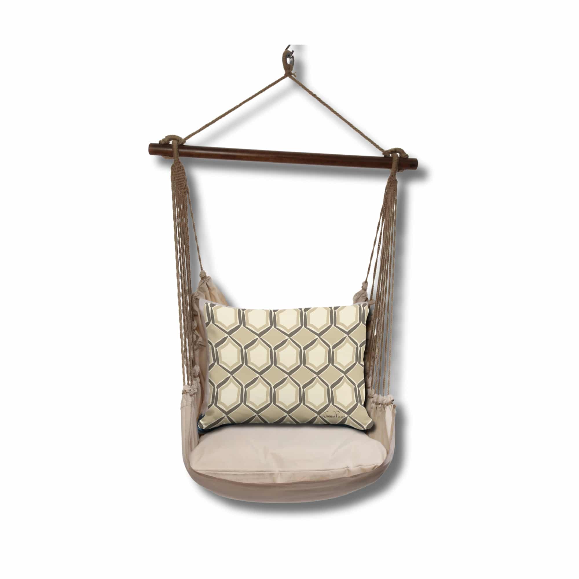 Multi colored outdoor swing crafted by the artisans of Magnolia Casual called the Swing Set 4 piece Latte Solid w/ Vintage Mirrors featuring 100 percent weather resistant fabric, weather resistant polyester fabric, handcrafted shown against a clean backdrop.