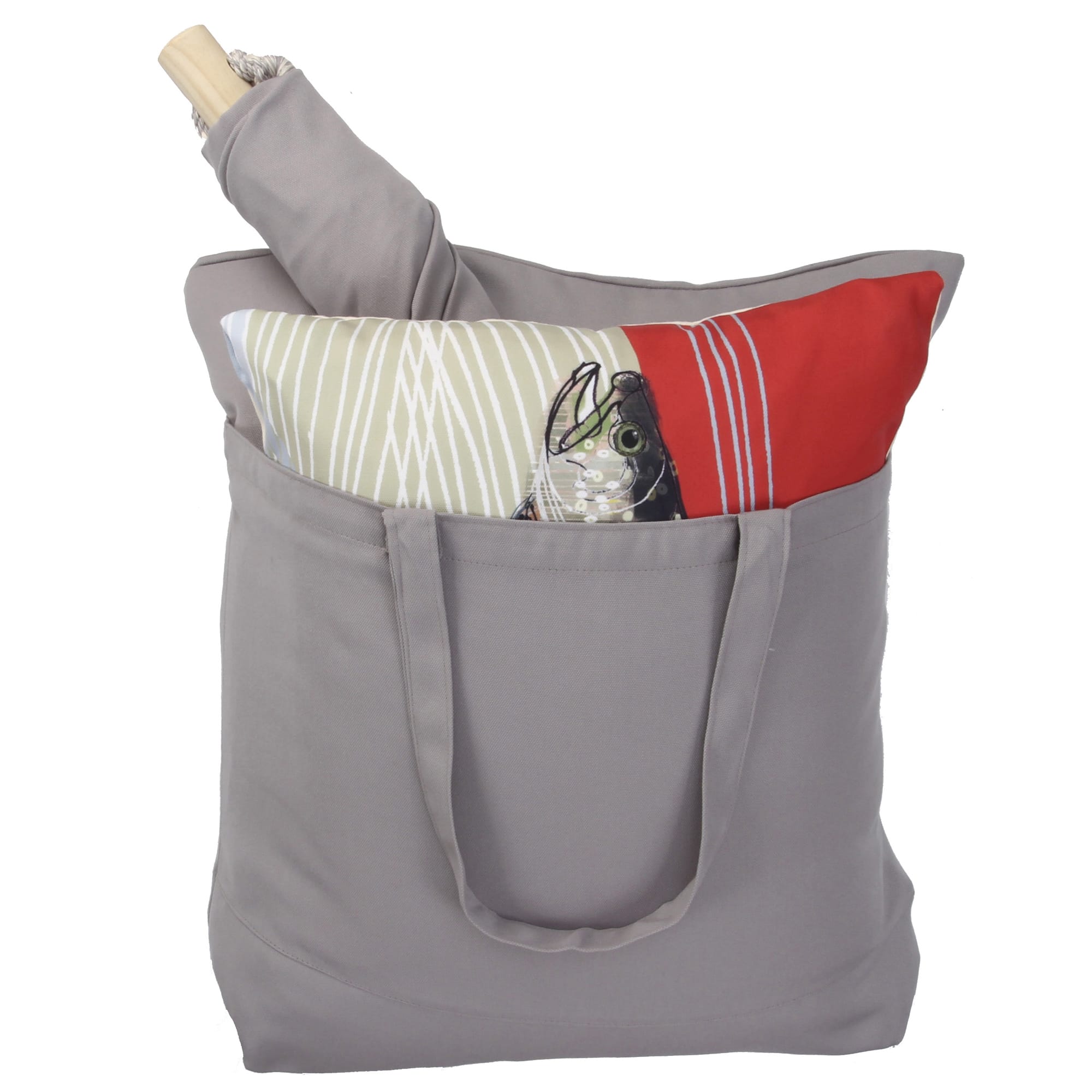 White outdoor swing crafted by the artisans of Magnolia Casual called the Swing Set 4 piece Gray Solid w/ White Egret featuring 100 percent weather resistant fabric, weather resistant polyester fabric, handcrafted shown against a clean backdrop featuring shades of gray and white.