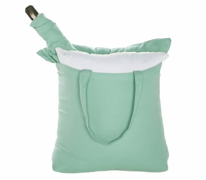 Green outdoor swing crafted by the artisans of Magnolia Casual called the Swing Set 4 piece Seafoam Green Solid w/ Whimsy Strokes featuring 100 percent weather resistant fabric, weather resistant polyester fabric, handcrafted shown against a clean backdrop featuring shades of green.