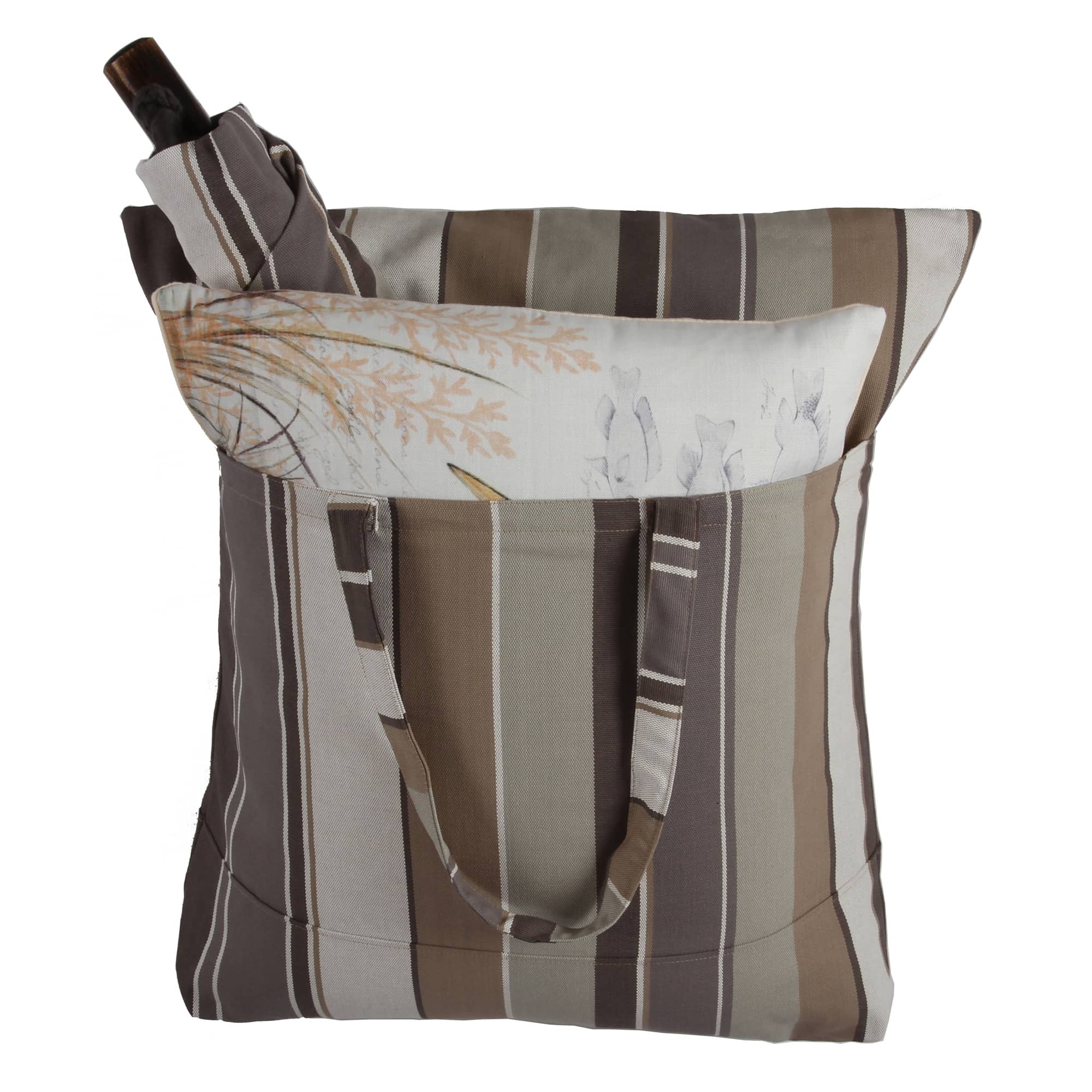Yellow outdoor swing crafted by the artisans of Magnolia Casual called the Swing Set 4 piece Slate Gray Stripe w/ Yellow Poppy featuring 100 percent weather resistant fabric, weather resistant polyester fabric, handcrafted shown against a clean backdrop featuring with a stripe motif and shades of gray and yellow.