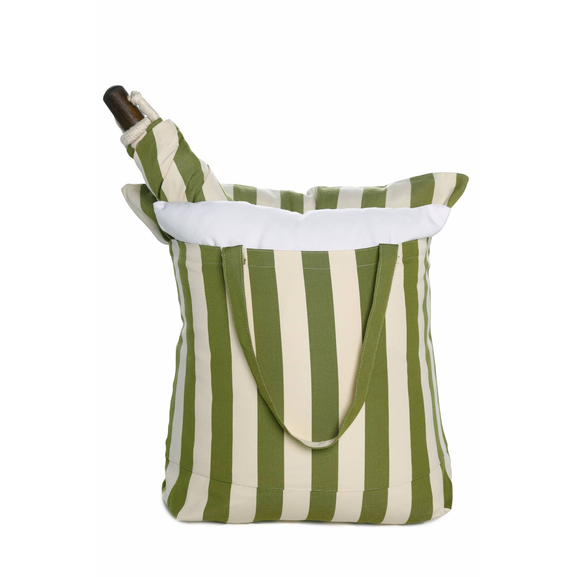 Multi colored outdoor swing crafted by the artisans of Magnolia Casual called the Swing Set 4 piece Summer Palms Stripe w/ Summer Palms Stripe featuring 100 percent weather resistant fabric, weather resistant polyester fabric, handcrafted shown against a clean backdrop featuring with a stripe motif.